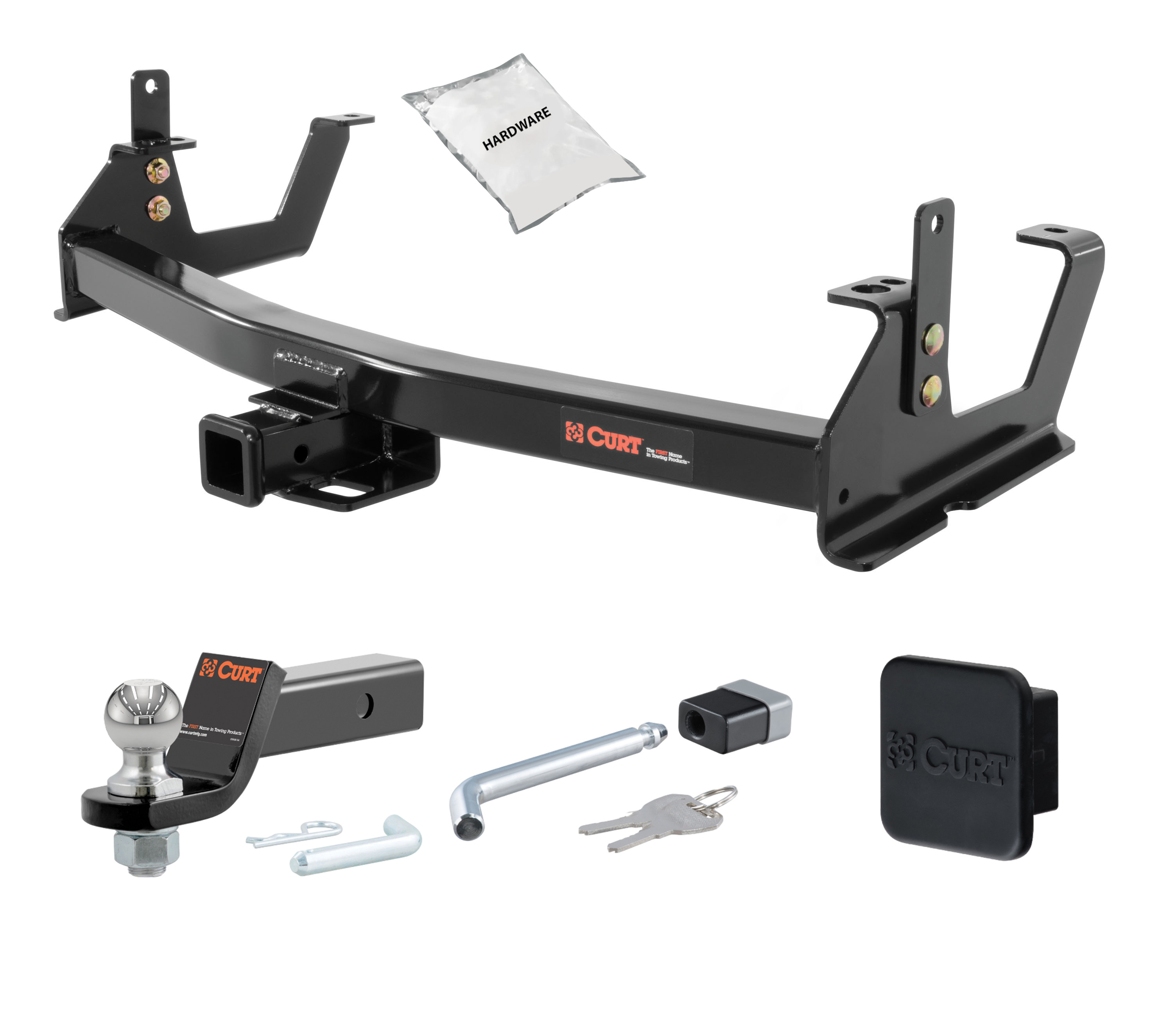 15 - 19 Chevrolet Silverado 2500 HD 6' bed, excluding factory receiver, Tommy Gate lift or cab & chassis 2in. CURT Trailer Hitch + Ball Mount + Cover + Lock Kit HWA466 thumbnail 0