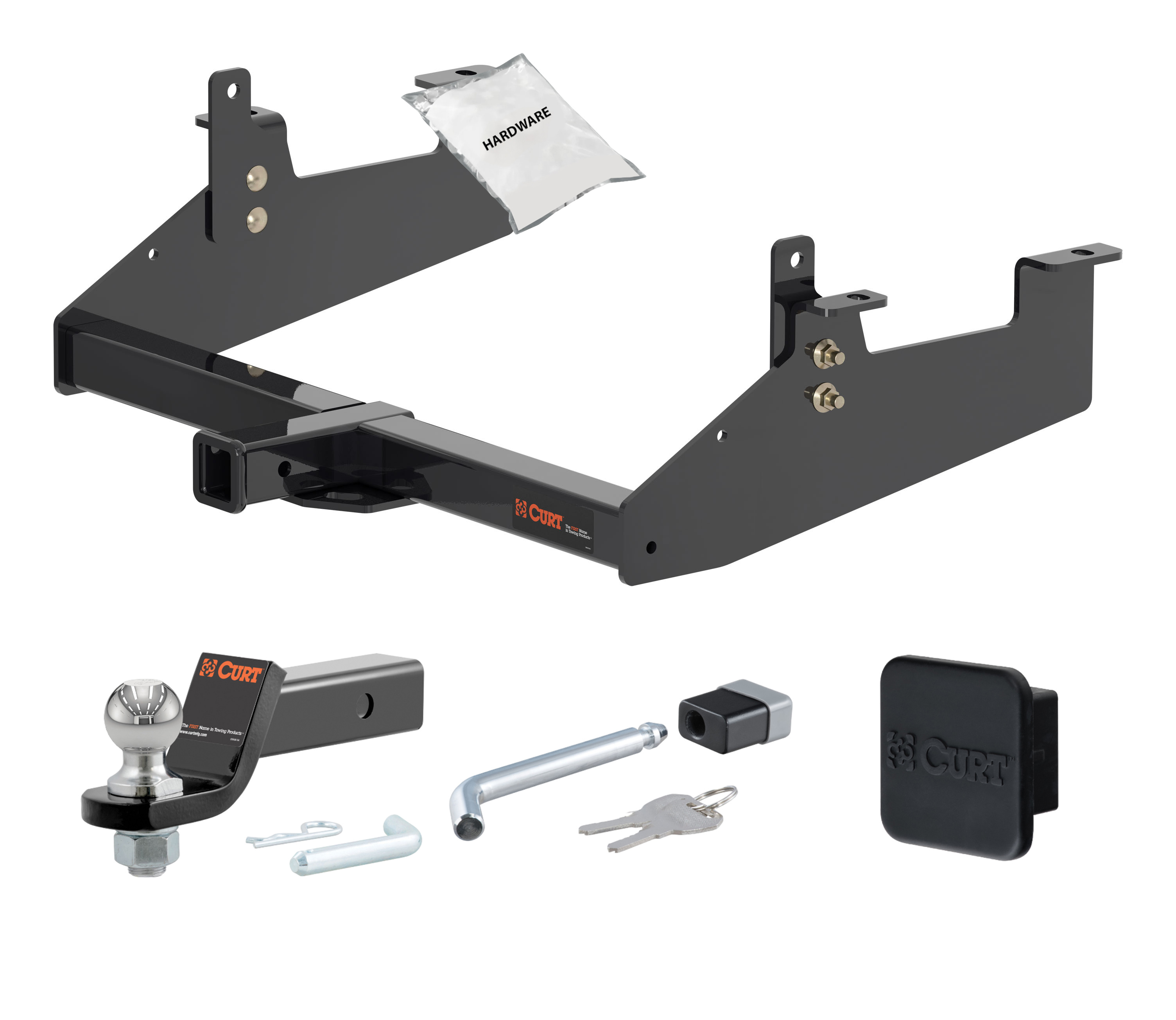 20 - 24 Chevrolet Silverado 2500 HD 6' bed, excluding factory receiver, Tommy Gate lift or cab & chassis 2in. CURT Trailer Hitch + Ball Mount + Cover + Lock Kit HWA461 thumbnail 0