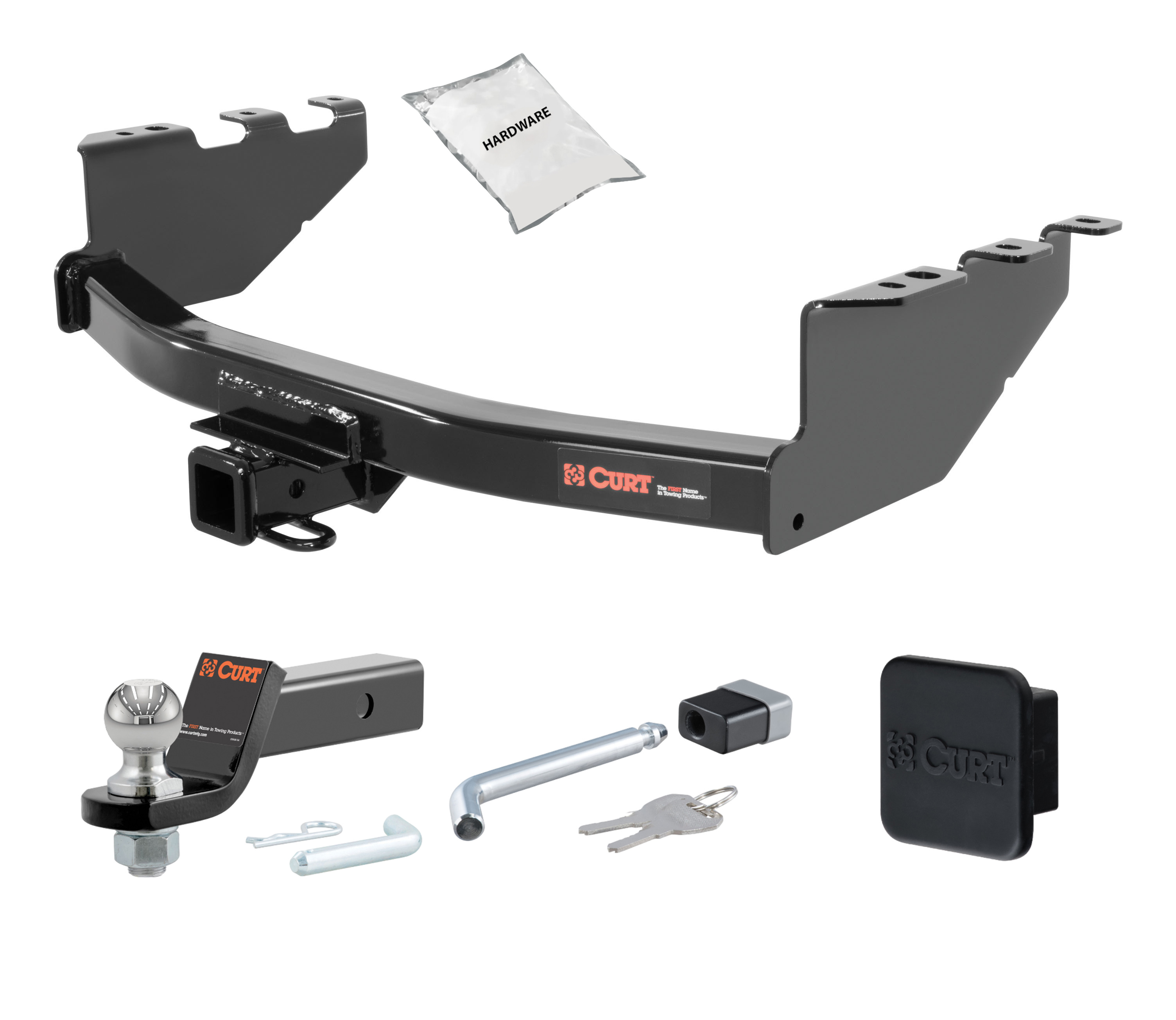 14 - 18 Chevrolet Silverado 1500 Excluding roll pan bumper, Tommy Gate lift or 10" drop bumper 2in. CURT Trailer Hitch + Ball Mount + Cover + Lock Kit HWA417 thumbnail 0