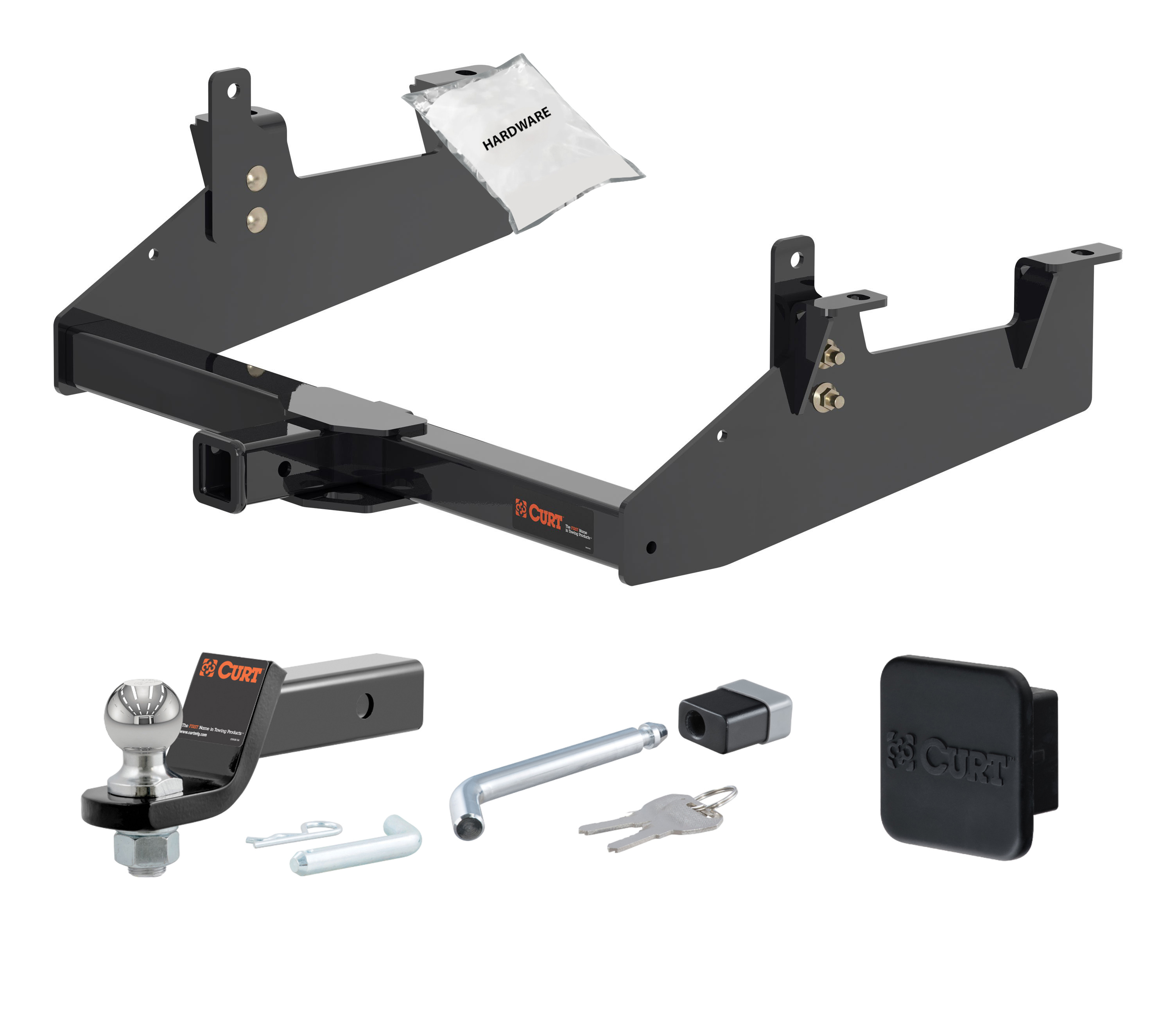 20 - 24 Chevrolet Silverado 2500 HD 6' bed, excluding factory receiver, Tommy Gate lift or cab & chassis 2in. CURT Trailer Hitch + Ball Mount + Cover + Lock Kit HWA462 thumbnail 0