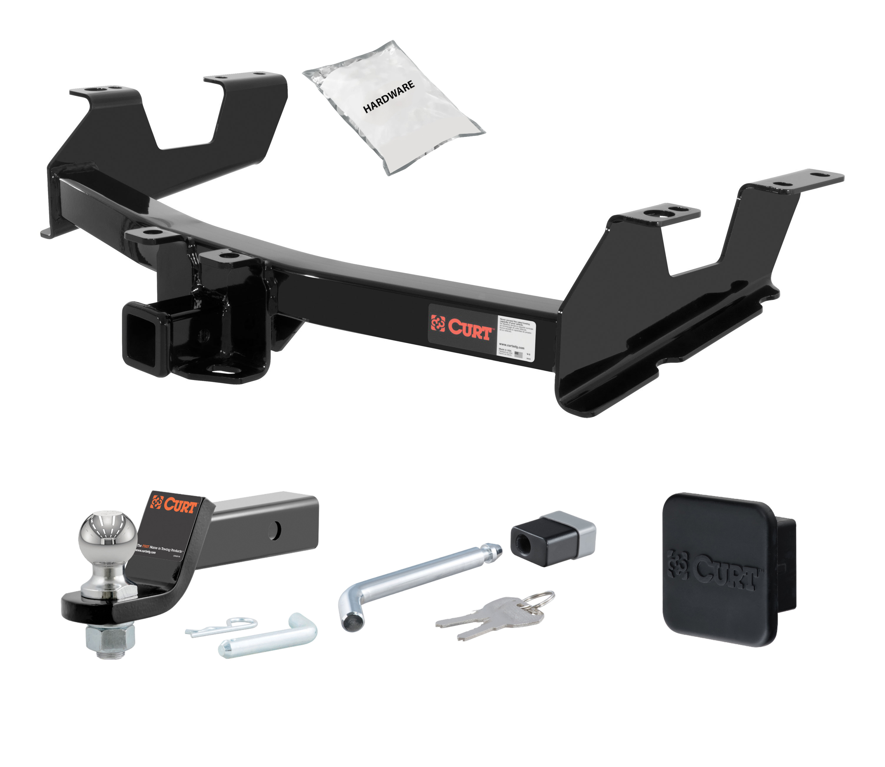 11 - 19 Chevrolet Silverado 3500 HD 6' bed, excluding factory receiver, Tommy Gate lift or cab & chassis 2in. CURT Trailer Hitch + Ball Mount + Cover + Lock Kit HWA556 thumbnail 0