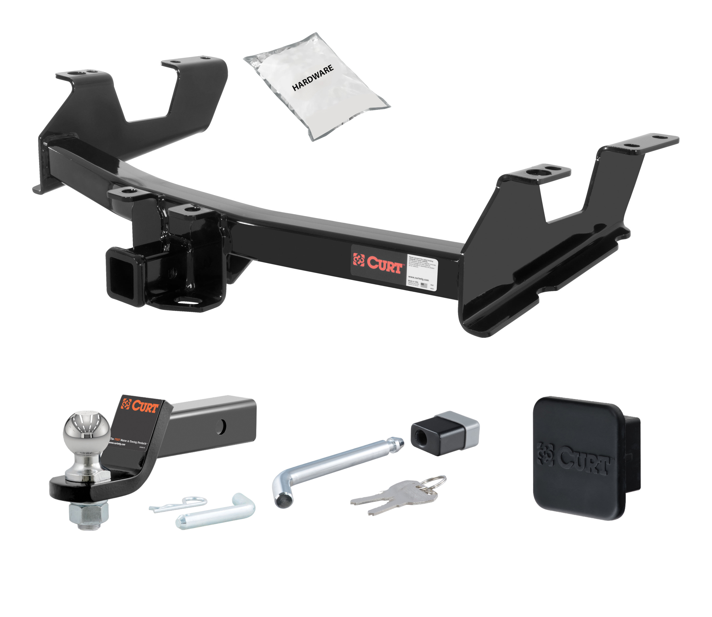 11 - 14 Chevrolet Silverado 2500 HD 6' bed, excluding factory receiver, Tommy Gate lift or cab & chassis 2in. CURT Trailer Hitch + Ball Mount + Cover + Lock Kit HWA470 thumbnail 0