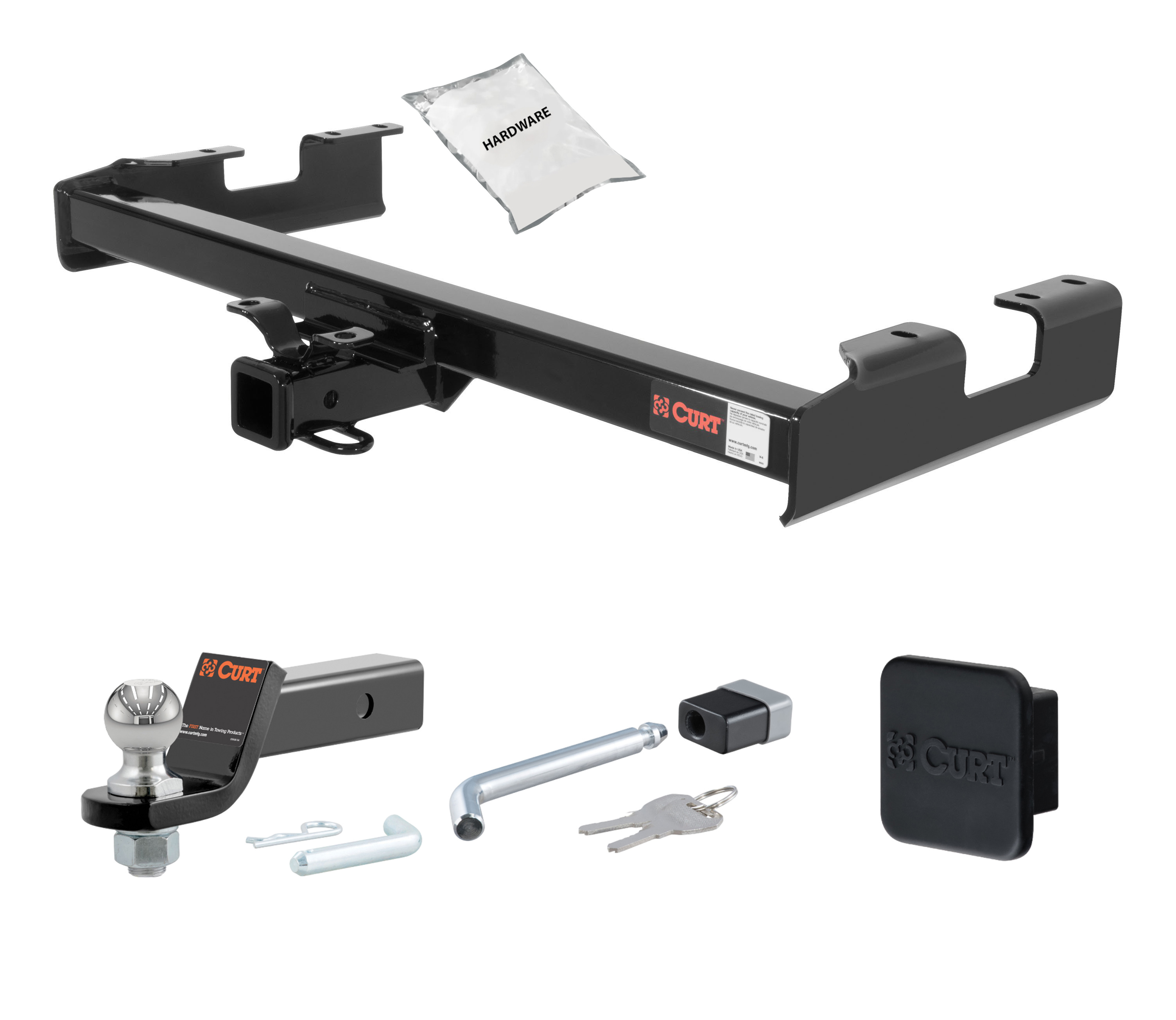 01 - 06 Chevrolet Silverado 2500 HD 6' bed, excluding factory receiver, Tommy Gate lift or cab & chassis 2in. CURT Trailer Hitch + Ball Mount + Cover + Lock Kit HWA477 thumbnail 0