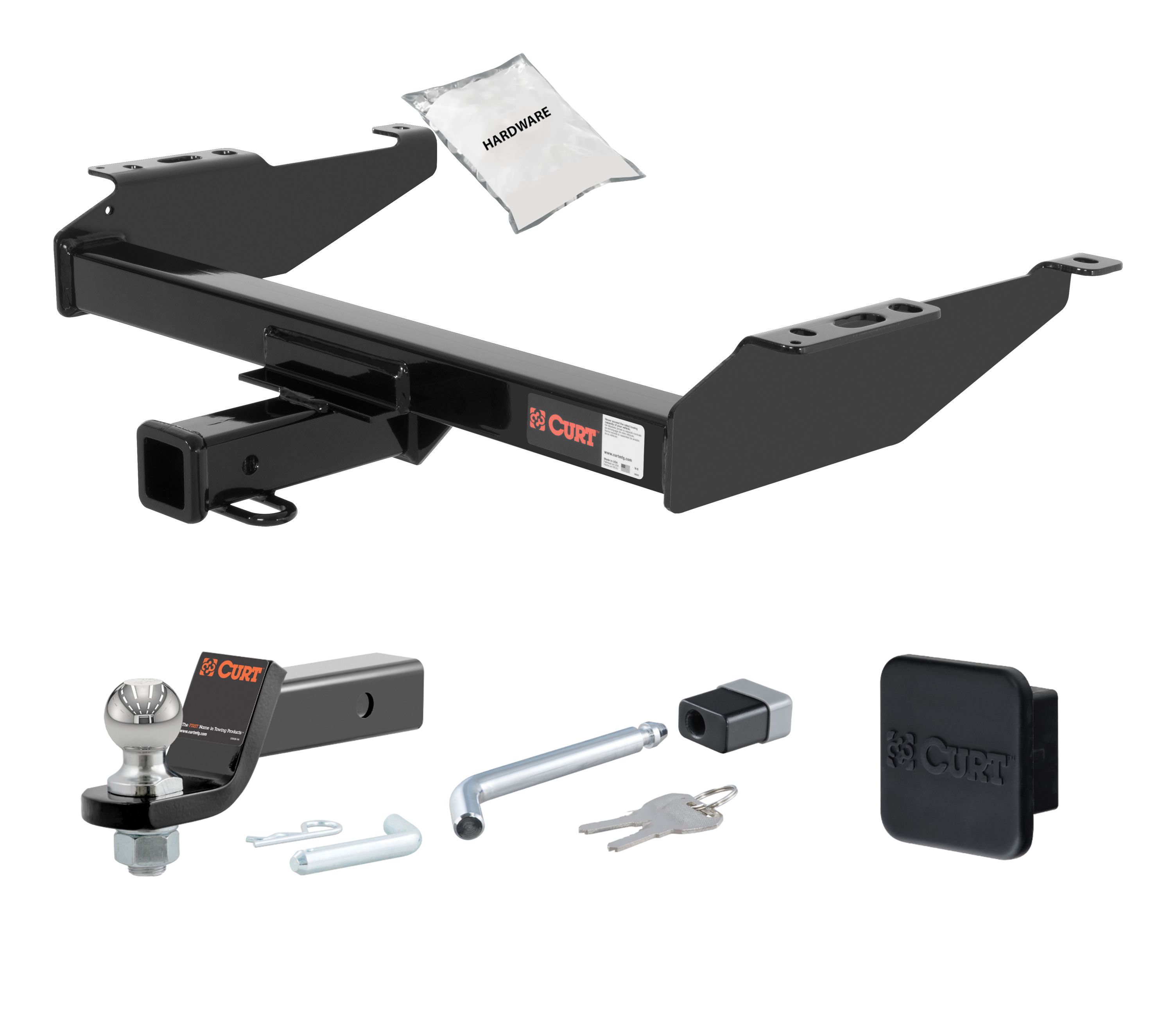 88 - 00 Chevrolet K3500 With dual exhaust 2in. CURT Trailer Hitch + Ball Mount + Cover + Lock Kit HWA393 thumbnail 0