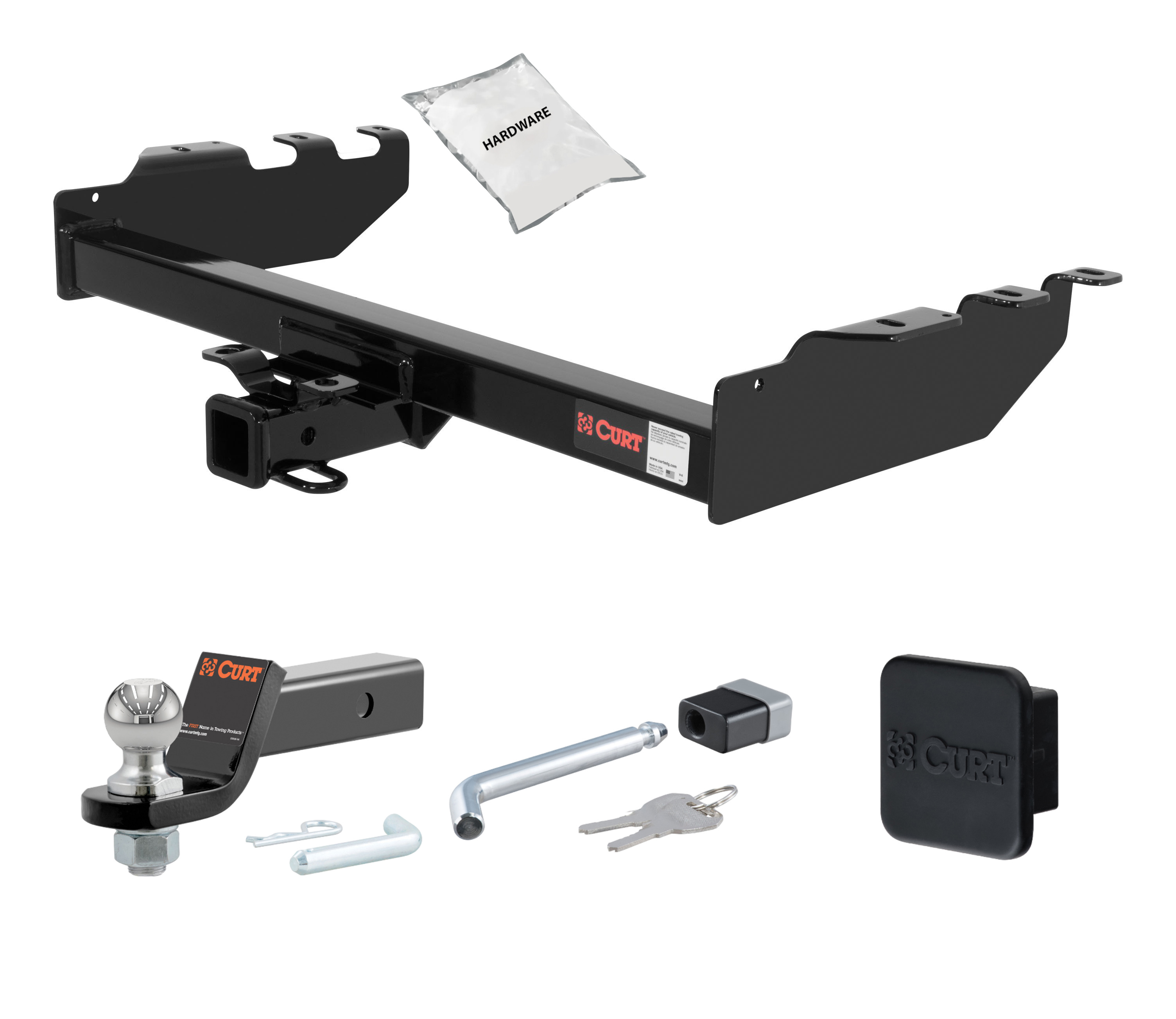 01 - 06 Chevrolet Silverado 1500 HD Excluding roll pan bumper, Tommy Gate lift or 10" drop bumper 2in. CURT Trailer Hitch + Ball Mount + Cover + Lock Kit HWA434 thumbnail 0