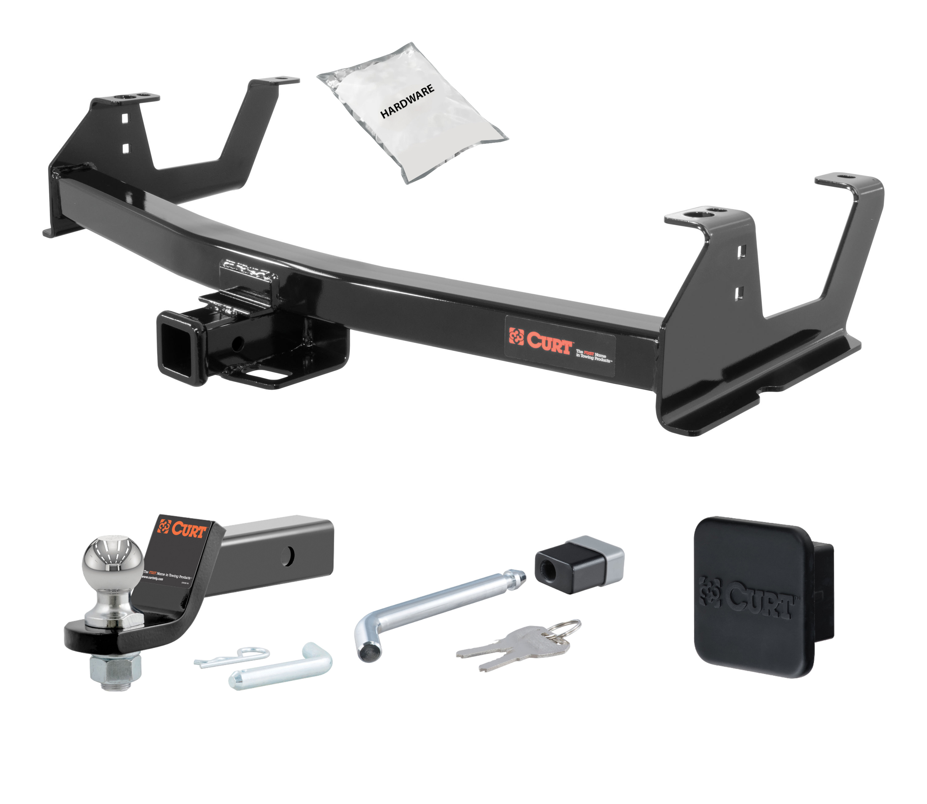 15 - 19 Chevrolet Silverado 2500 HD 6' bed, excluding factory receiver, Tommy Gate lift or cab & chassis 2in. CURT Trailer Hitch + Ball Mount + Cover + Lock Kit HWA465 thumbnail 0