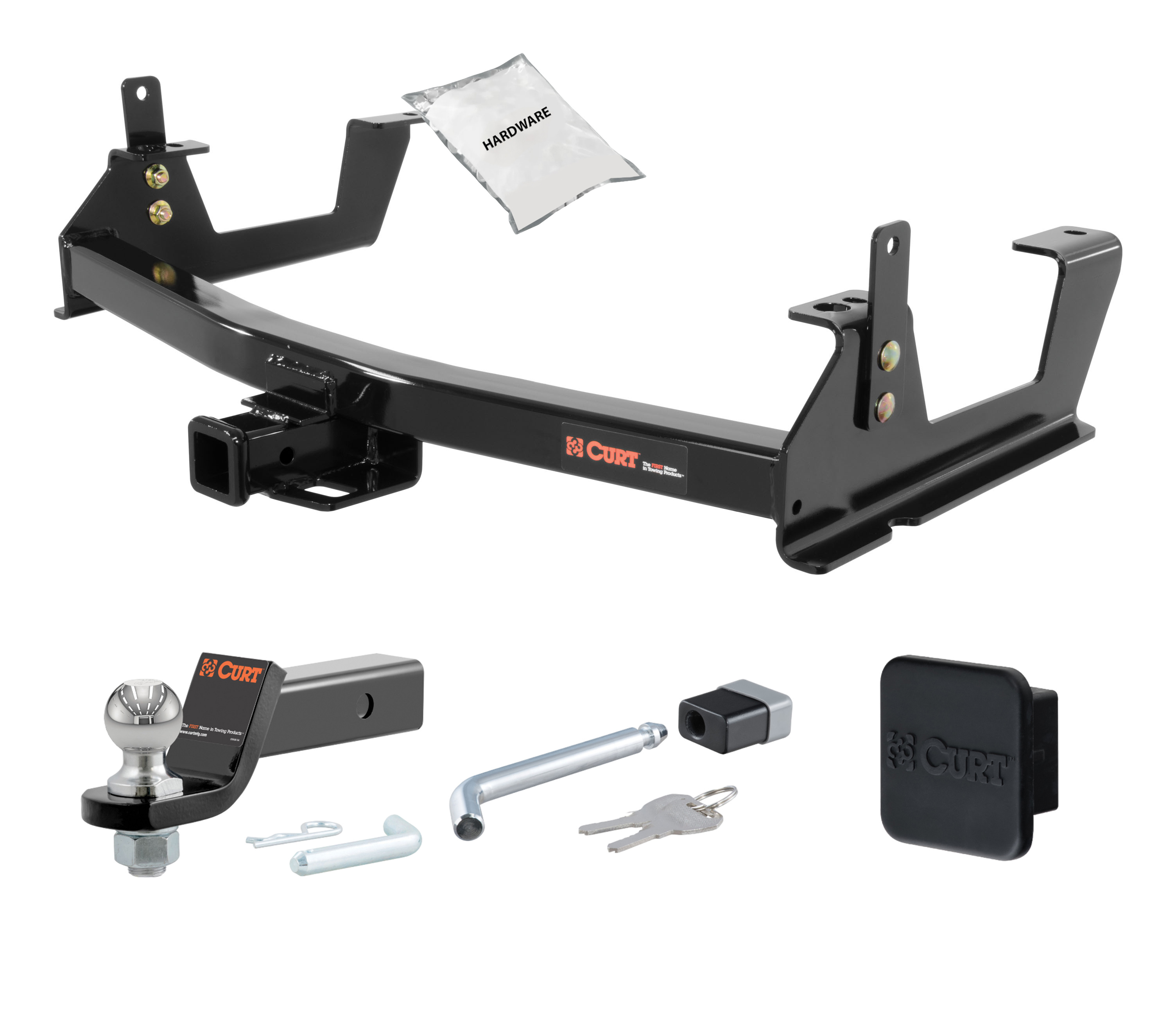 15 - 19 Chevrolet Silverado 2500 HD 8' bed, excluding factory receiver, Tommy Gate lift or cab & chassis 2in. CURT Trailer Hitch + Ball Mount + Cover + Lock Kit HWA484 thumbnail 0