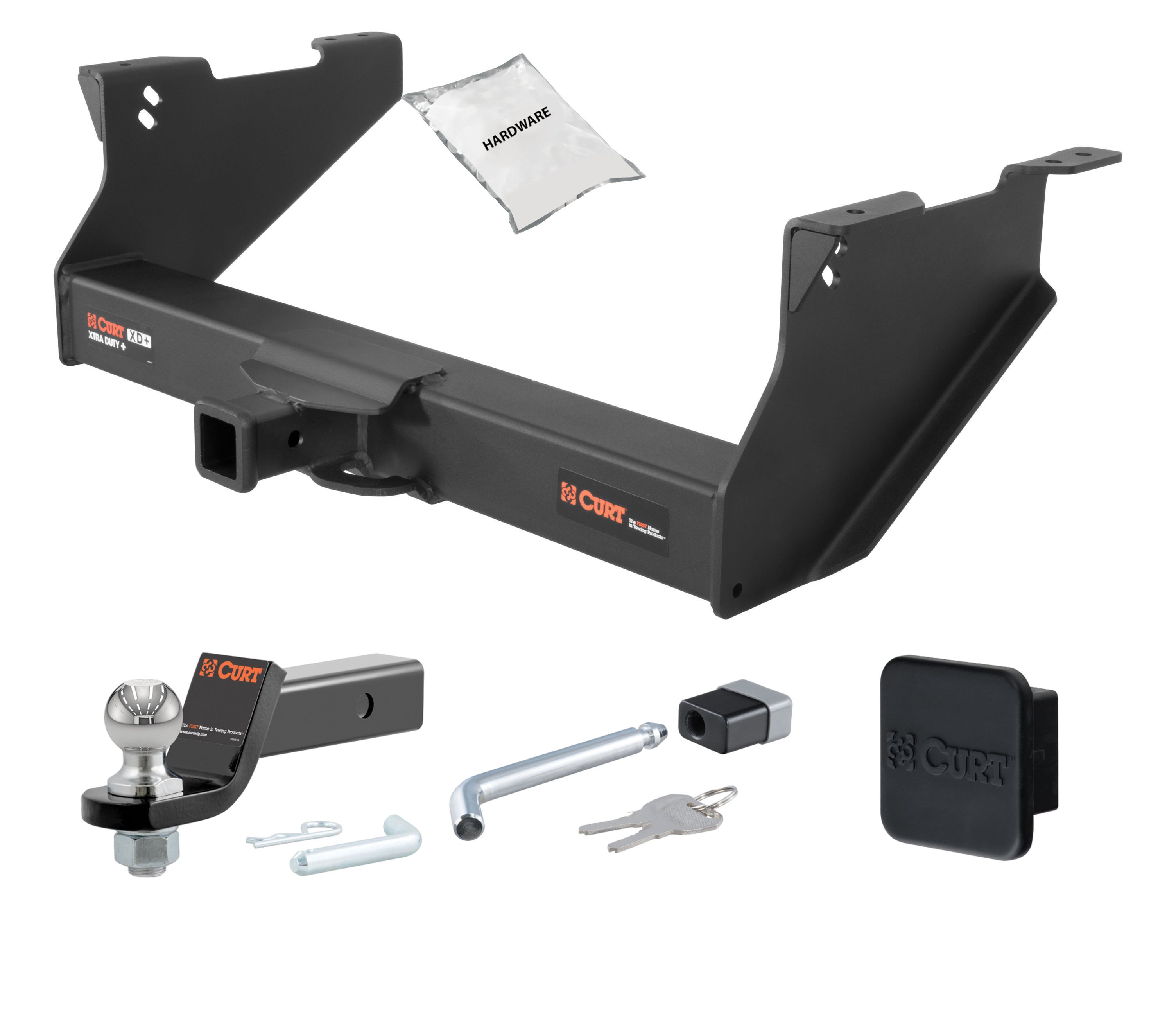 03 - 10 Dodge Ram 2500 With or without factory receiver 2in. CURT Trailer Hitch + Ball Mount + Cover + Lock Kit HWA732 thumbnail 0