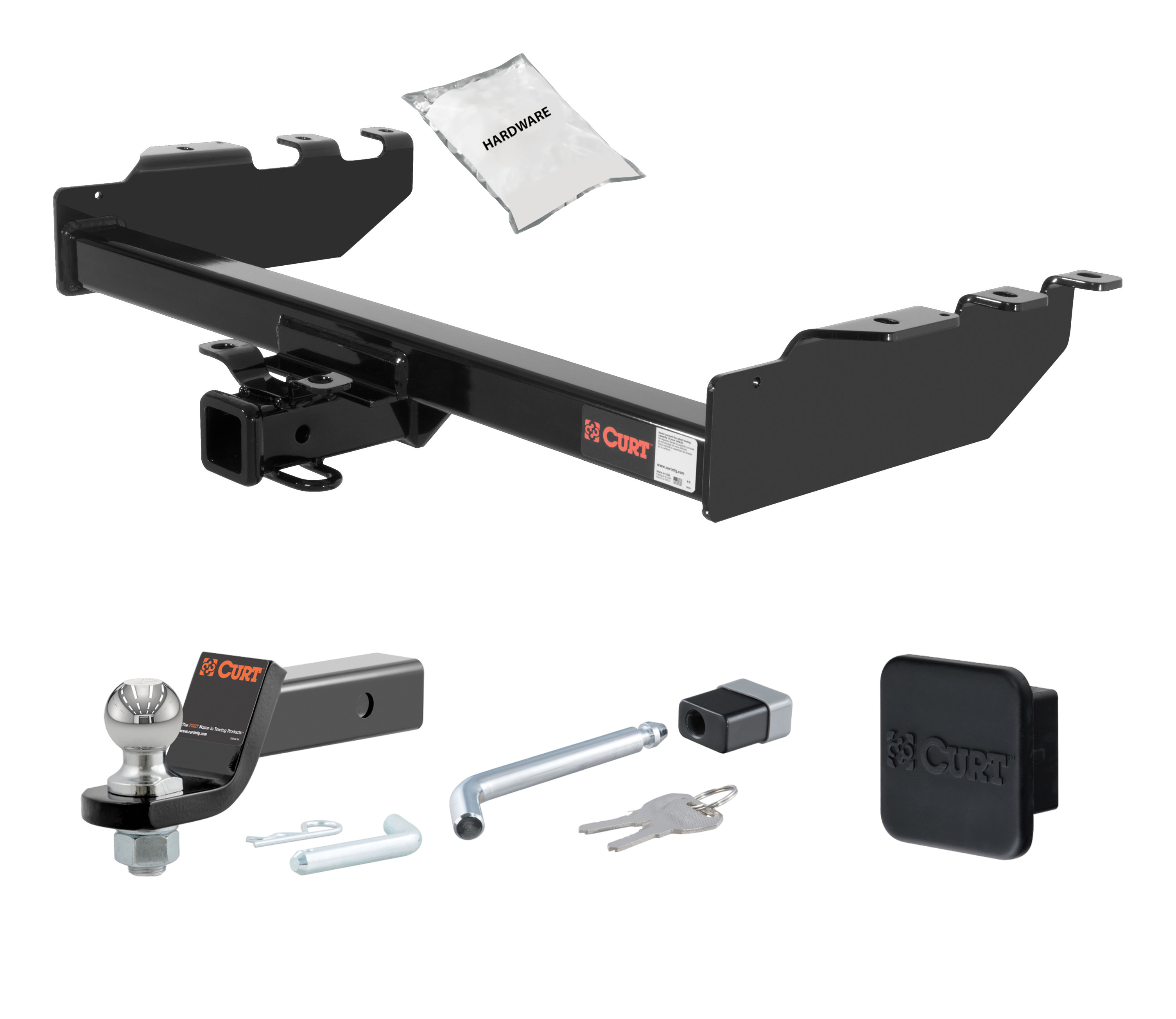 01 - 06 Chevrolet Silverado 1500 HD Excluding roll pan bumper, Tommy Gate lift or 10" drop bumper 2in. CURT Trailer Hitch + Ball Mount + Cover + Lock Kit HWA435 thumbnail 0