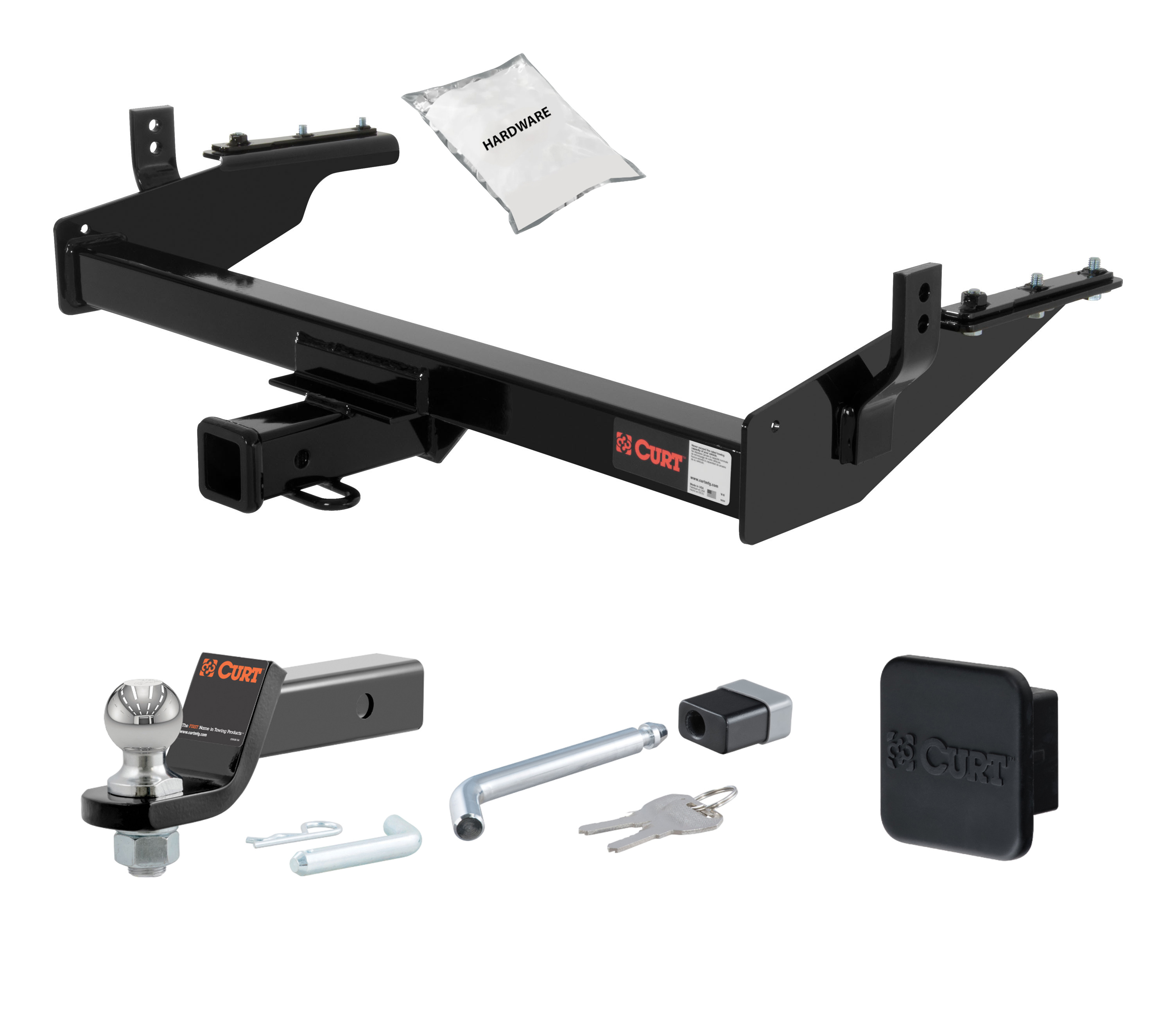 03 - 04 Nissan Frontier Long bed 2in. CURT Trailer Hitch + Ball Mount + Cover + Lock Kit HWA2017 thumbnail 0