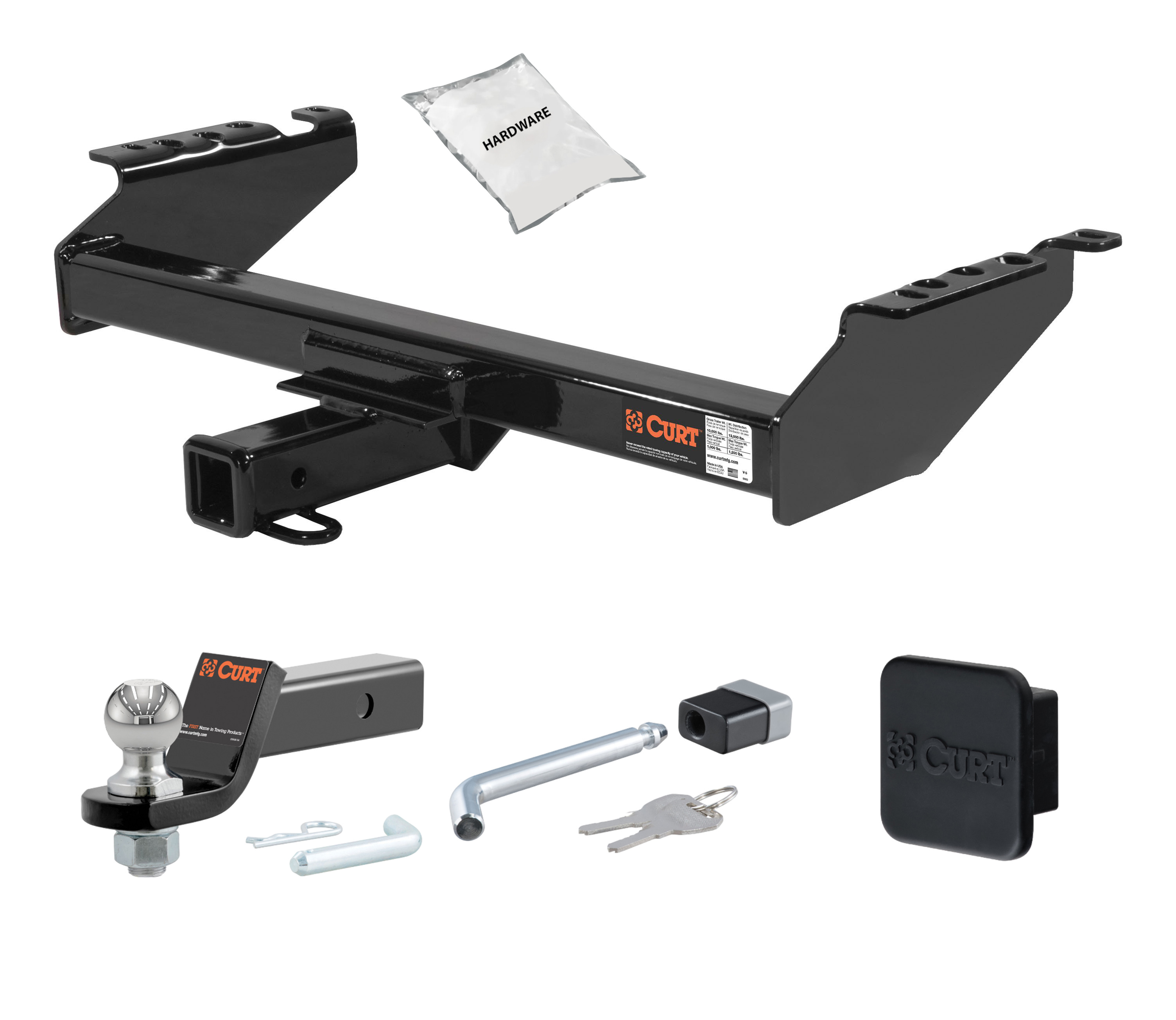 68 - 01 Dodge Ram 1500  Excluding roll pan bumper 2in. CURT Trailer Hitch + Ball Mount + Cover + Lock Kit HWA726 thumbnail 0