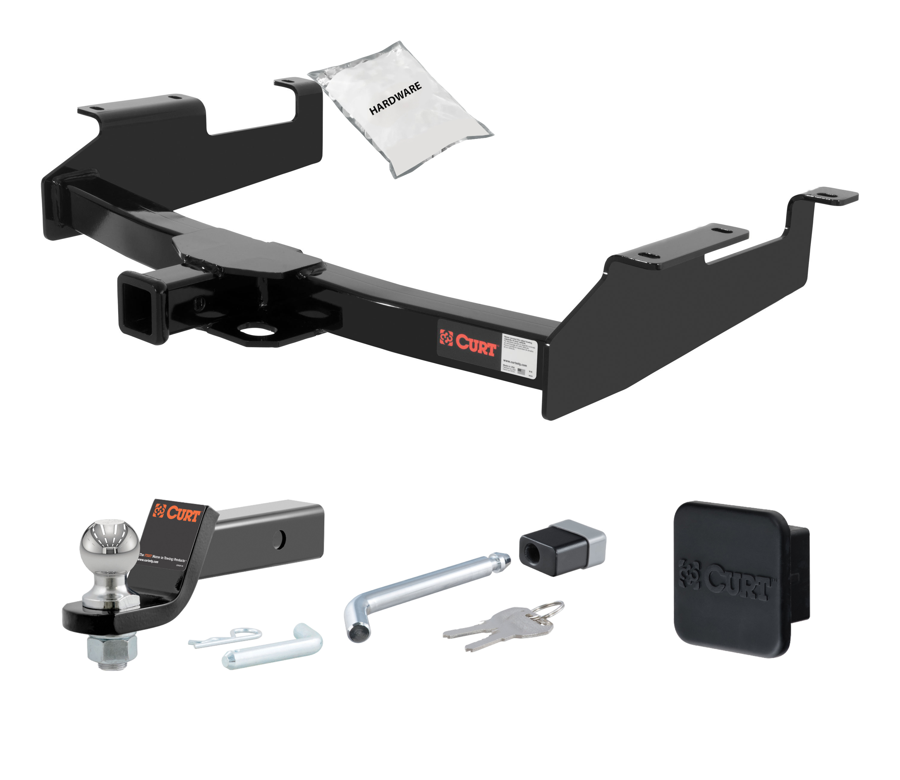 01 - 10 Chevrolet Silverado 2500 HD 8' bed, with Tommy Gate lift 2in. CURT Trailer Hitch + Ball Mount + Cover + Lock Kit HWA497 thumbnail 0