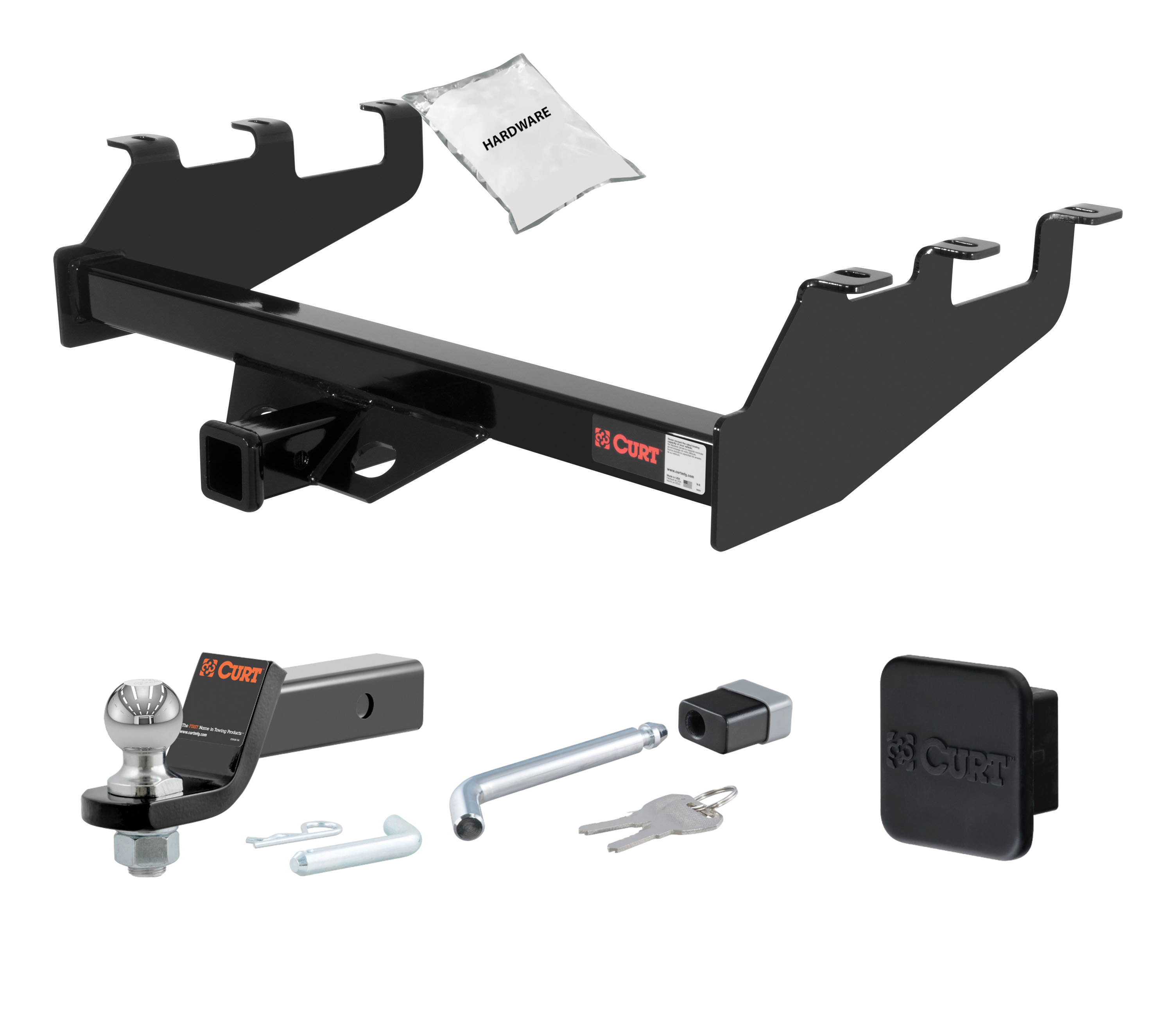 01 - 06 Chevrolet Silverado 1500 HD With Tommy Gate lift or 10" drop bumper 2in. CURT Trailer Hitch + Ball Mount + Cover + Lock Kit HWA438 thumbnail 0