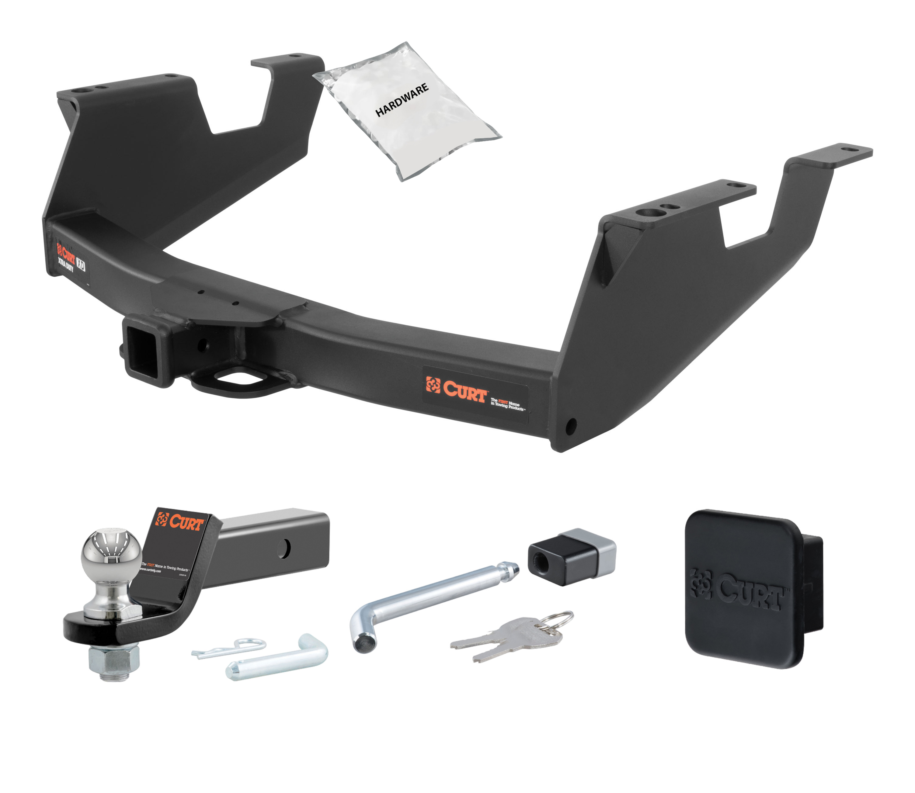 11 - 12 Chevrolet Silverado 2500 HD 8' bed, box delete 2in. CURT Trailer Hitch + Ball Mount + Cover + Lock Kit HWA495 thumbnail 0