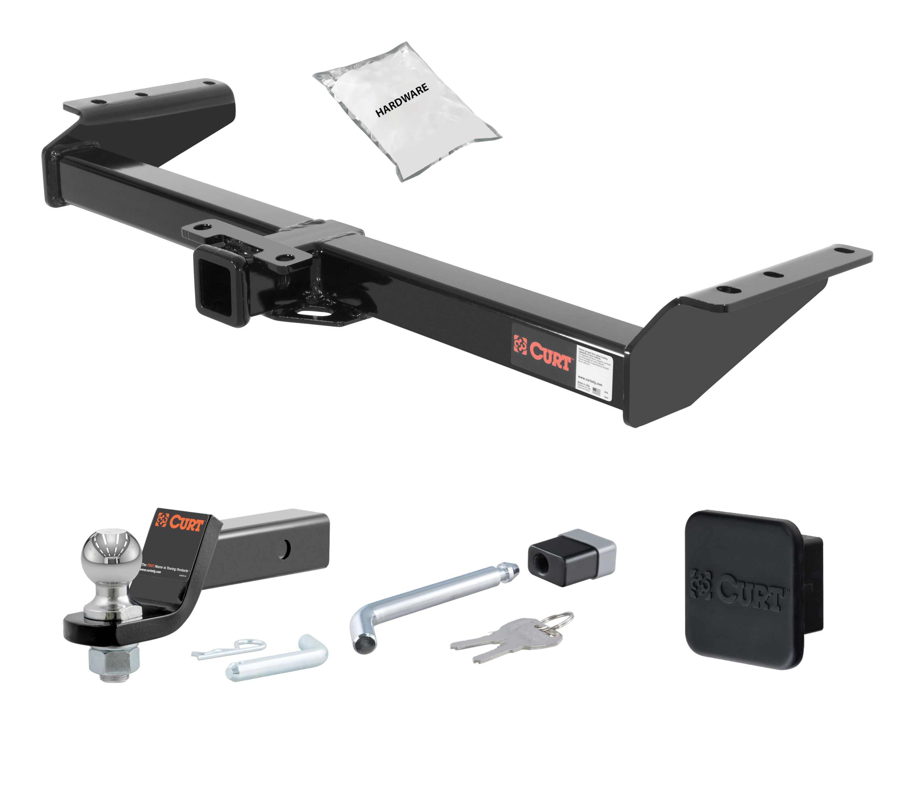 00 - 02 Chevrolet   New body style, 4.8L or 5.3L 2in. CURT Trailer Hitch + Ball Mount + Cover + Lock Kit HWA598 thumbnail 0