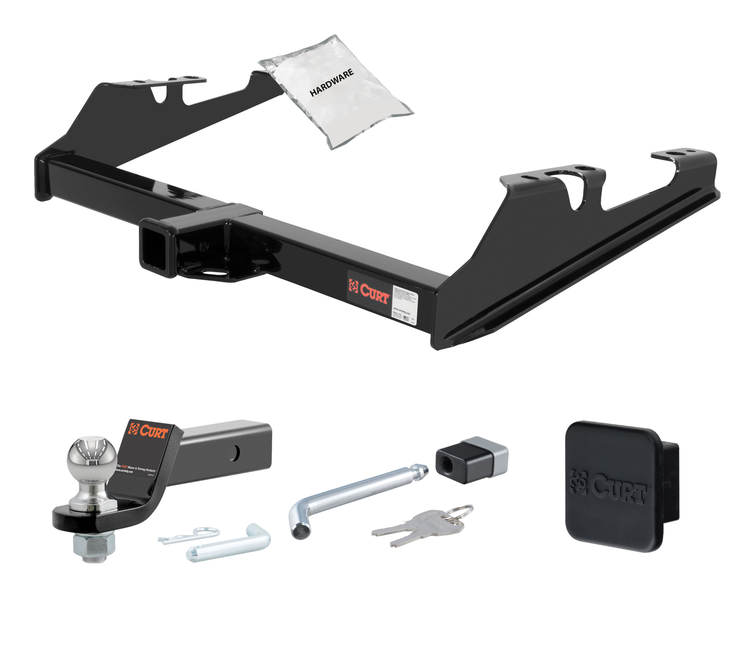 88 - 99 GMC K1500 Excluding dual exhaust or 10" step bumper or 2in. CURT Trailer Hitch + Ball Mount + Cover + Lock Kit HWA1084 thumbnail 0