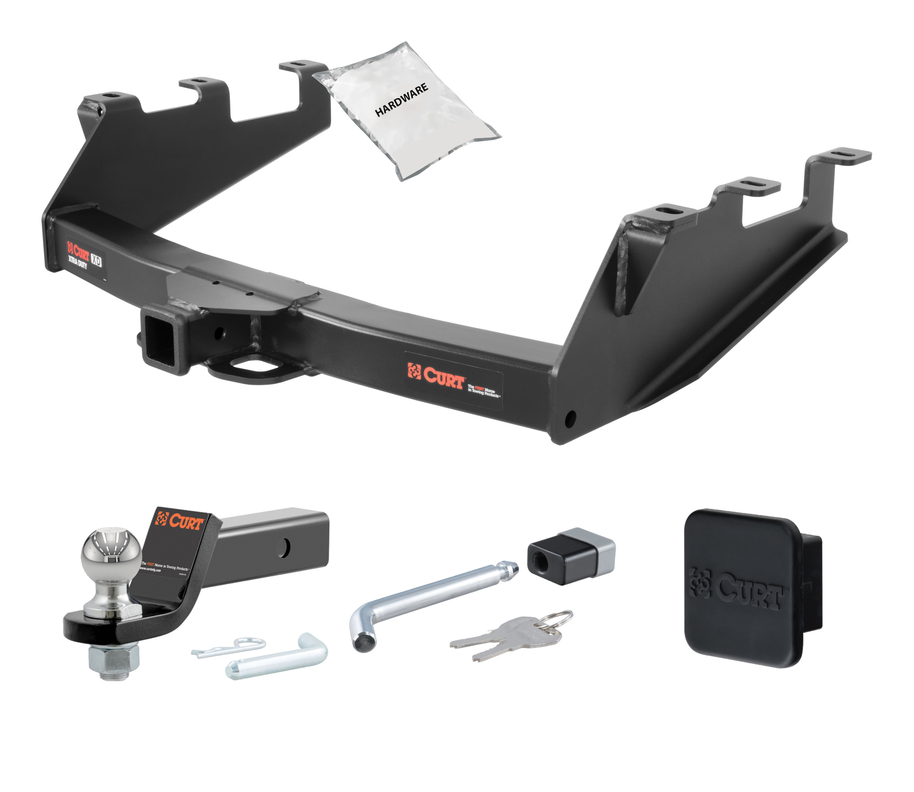 99 - 13 GMC Sierra 1500 Excluding roll pan bumper, Tommy Gate lift or 10" drop bumper 2in. CURT Trailer Hitch + Ball Mount + Cover + Lock Kit HWA1149 thumbnail 0