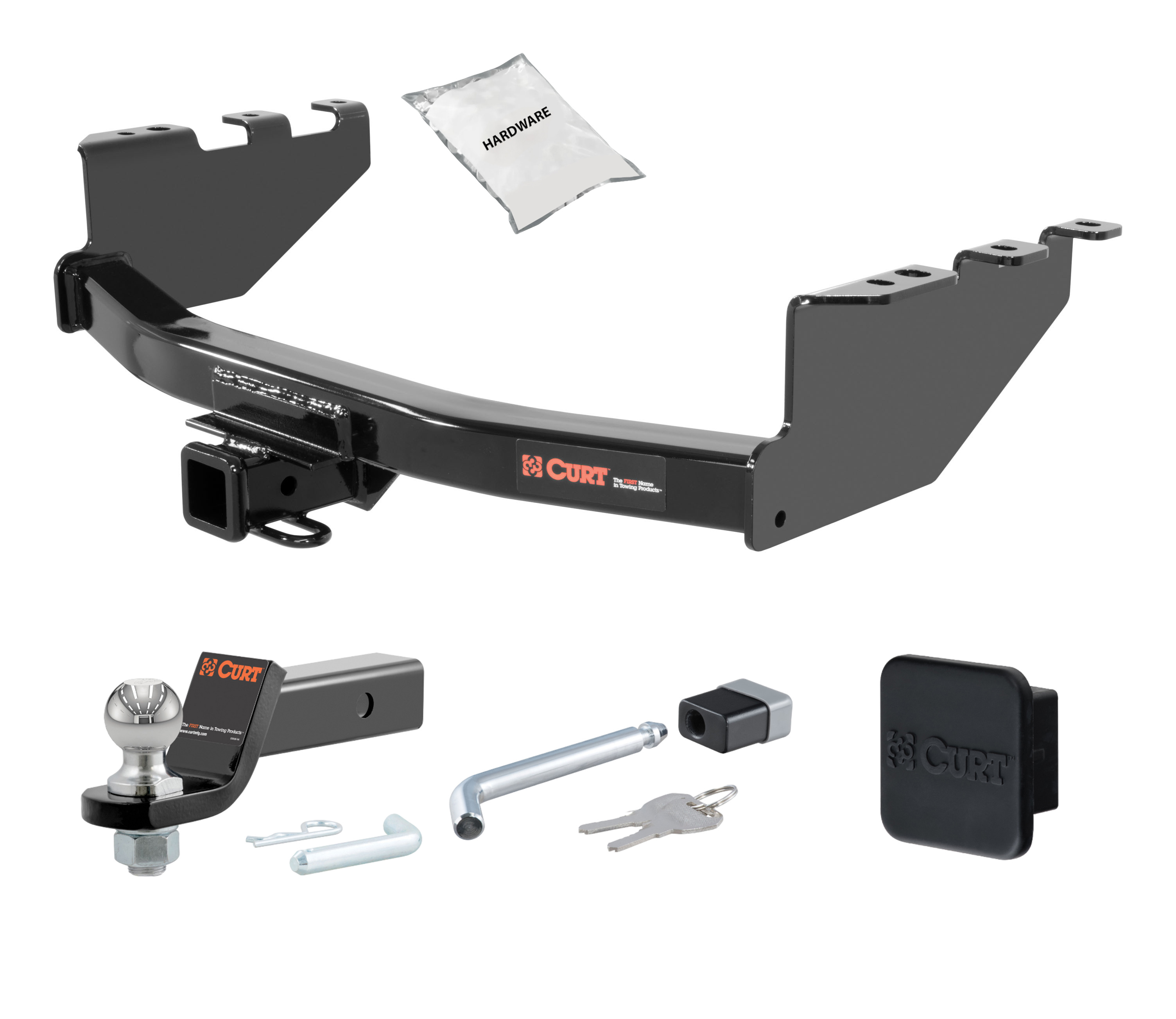 14 - 18 GMC Sierra 1500 Excluding roll pan bumper, Tommy Gate lift or 10" drop bumper 2in. CURT Trailer Hitch + Ball Mount + Cover + Lock Kit HWA1145 thumbnail 0