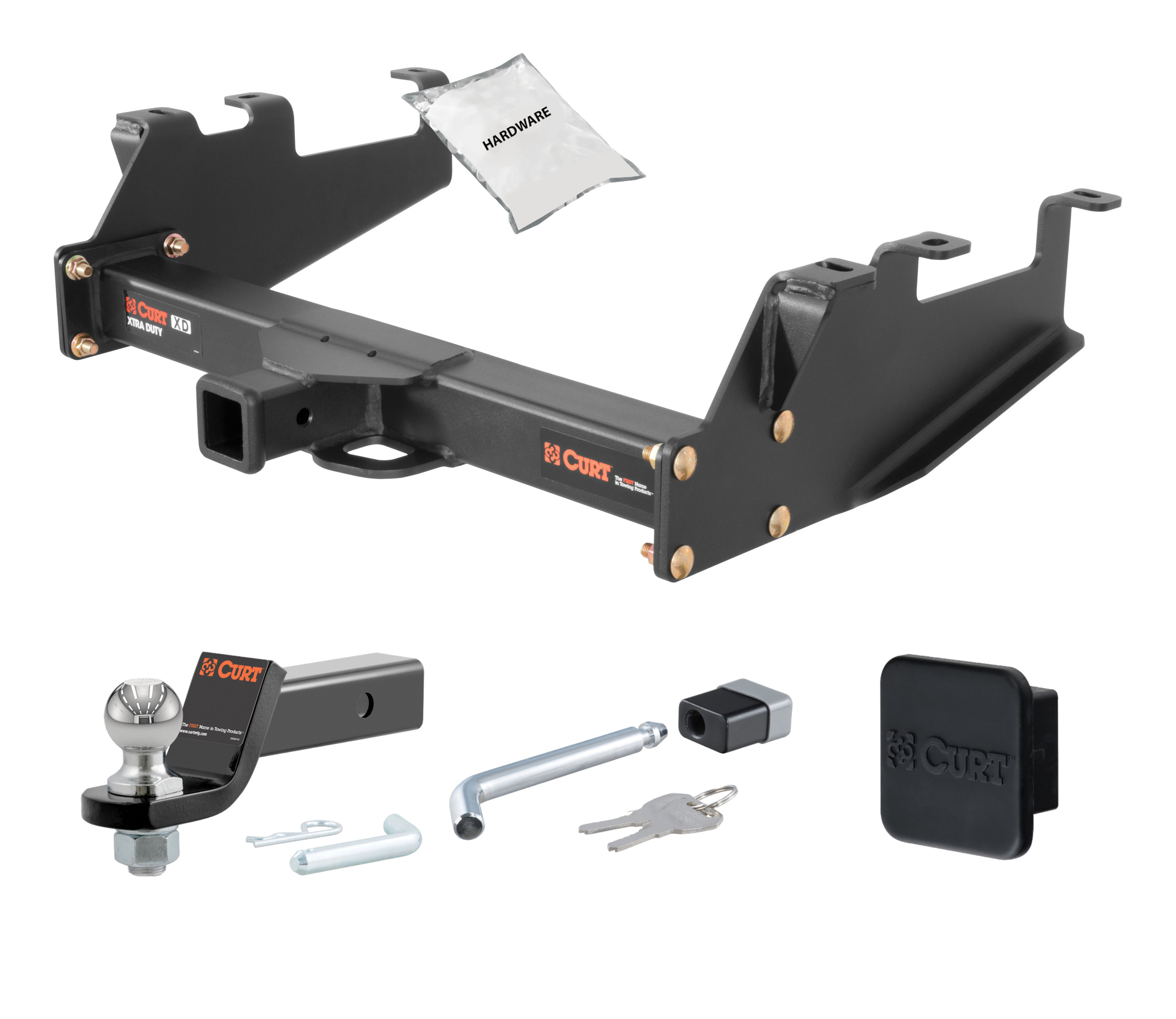 88 - 00 GMC K3500 Excluding with dual exhaust, 4-door crew cab, 10" step bumper or cab & chassis 2in. CURT Trailer Hitch + Ball Mount + Cover + Lock Kit HWA1114 thumbnail 0