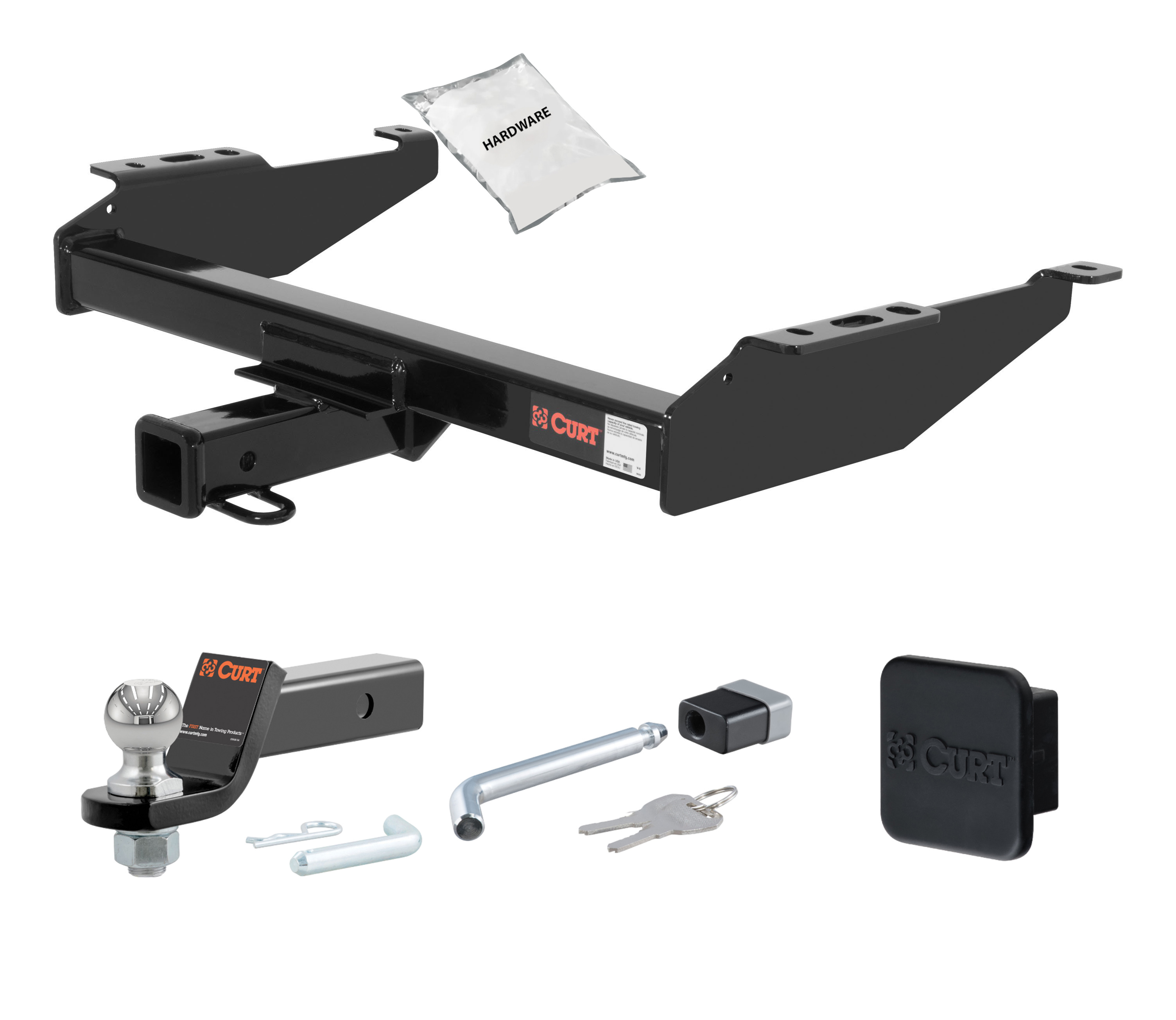 88 - 00 GMC K2500 Excluding with dual exhaust, 4-door crew cab, 10" step bumper or cab & chassis 2in. CURT Trailer Hitch + Ball Mount + Cover + Lock Kit HWA1096 thumbnail 0