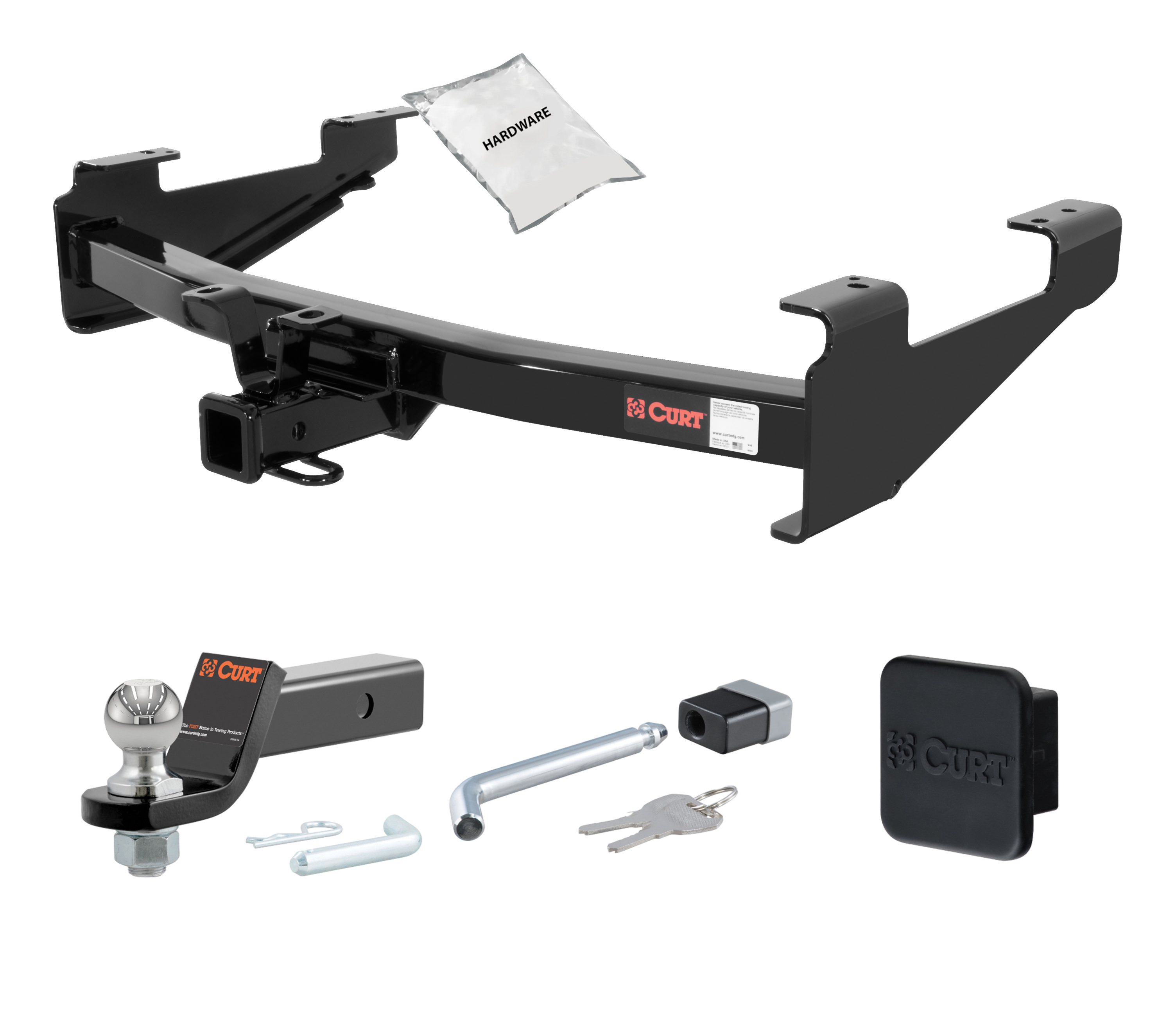 01 - 06 GMC Sierra 3500 8' bed, excluding factory receiver, Tommy Gate lift, 10" drop bumper and cab & chassis 2in. CURT Trailer Hitch + Ball Mount + Cover + Lock Kit HWA1244 thumbnail 0