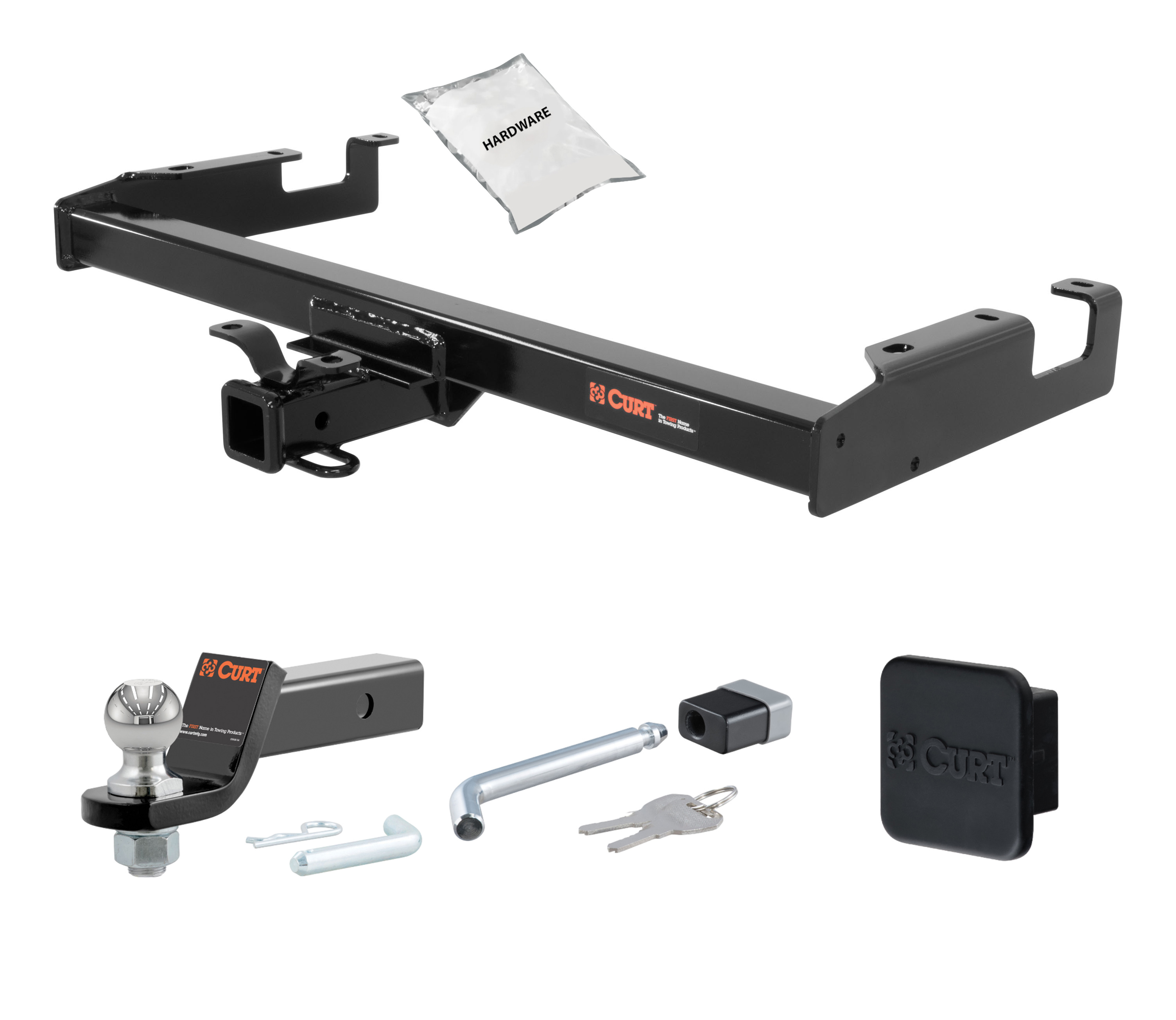 07 - 07 GMC Sierra 3500 Classic Excluding factory receiver, Tommy Gate lift, 10" drop bumper and cab & chassis 2in. CURT Trailer Hitch + Ball Mount + Cover + Lock Kit HWA1259 thumbnail 0