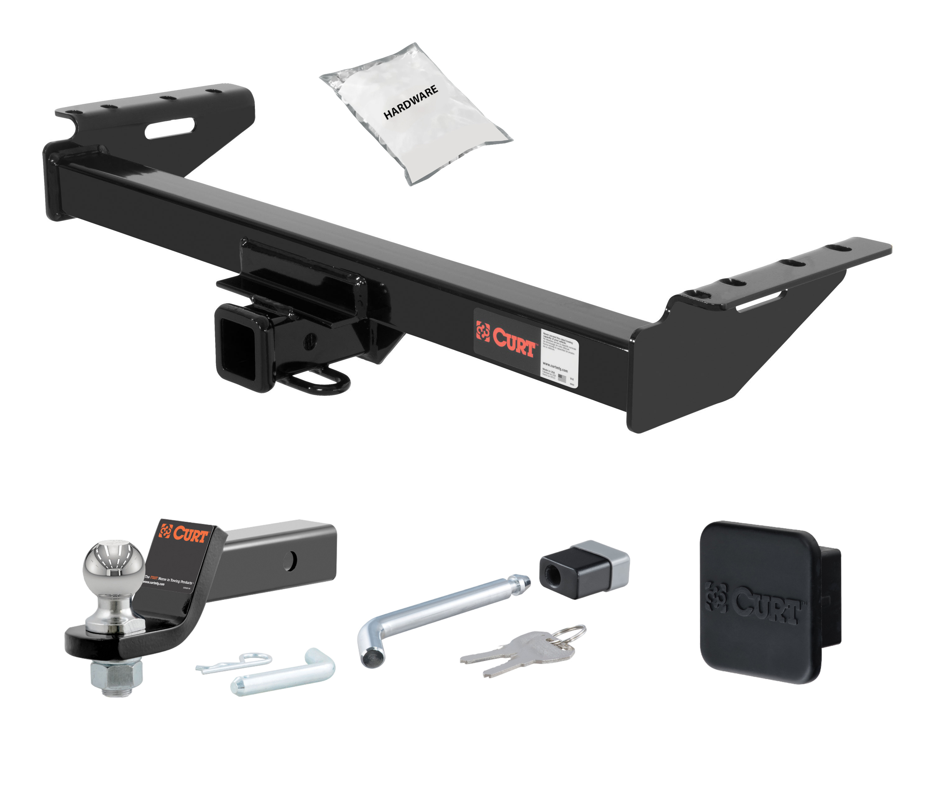 84 - 01 JEEP Cherokee 2in. CURT Trailer Hitch + Ball Mount + Cover + Lock Kit HWA1534 thumbnail 0