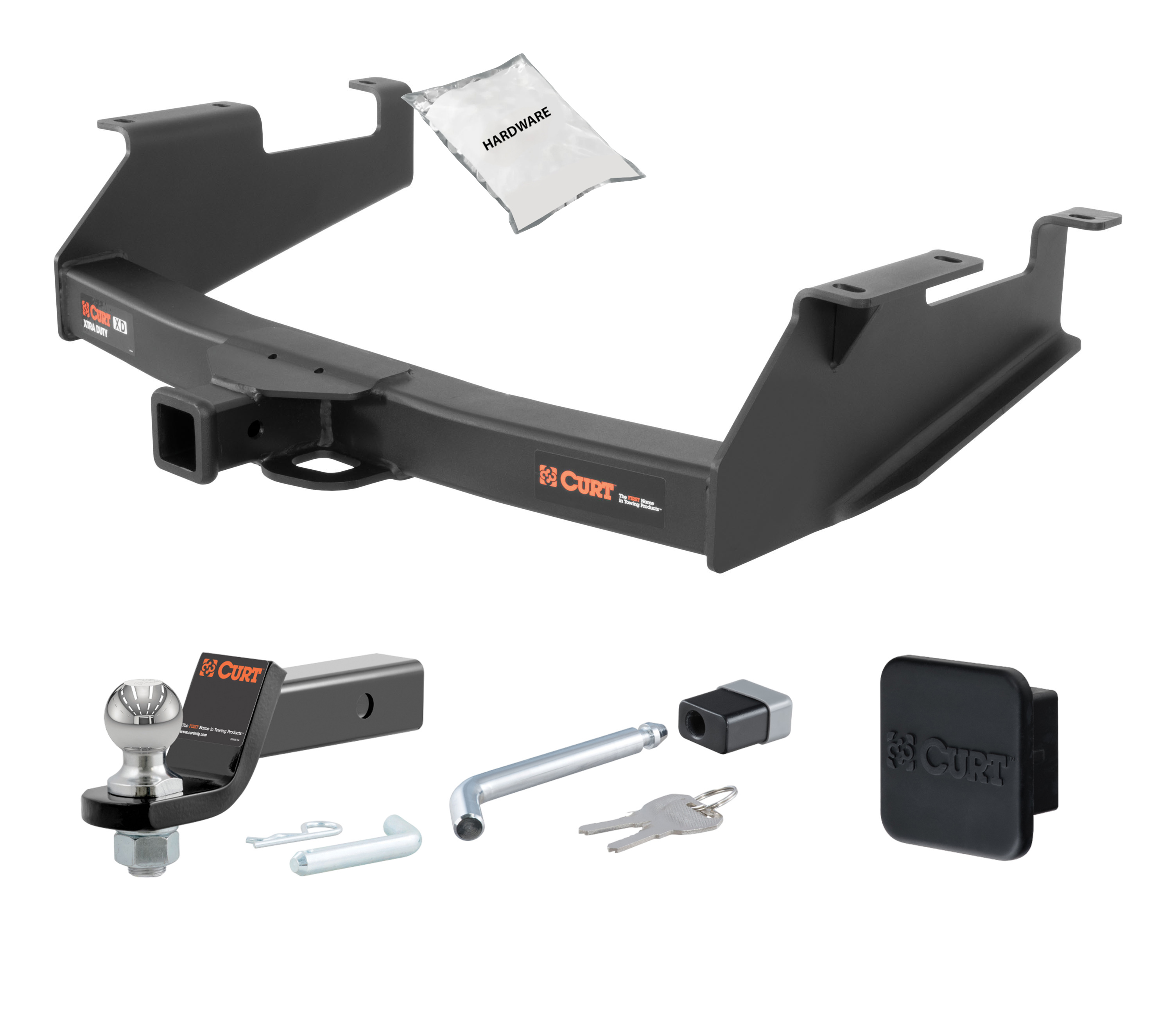 07 - 10 GMC Sierra 3500 HD 8' bed, with 10" step bumper 2in. CURT Trailer Hitch + Ball Mount + Cover + Lock Kit HWA1295 thumbnail 0