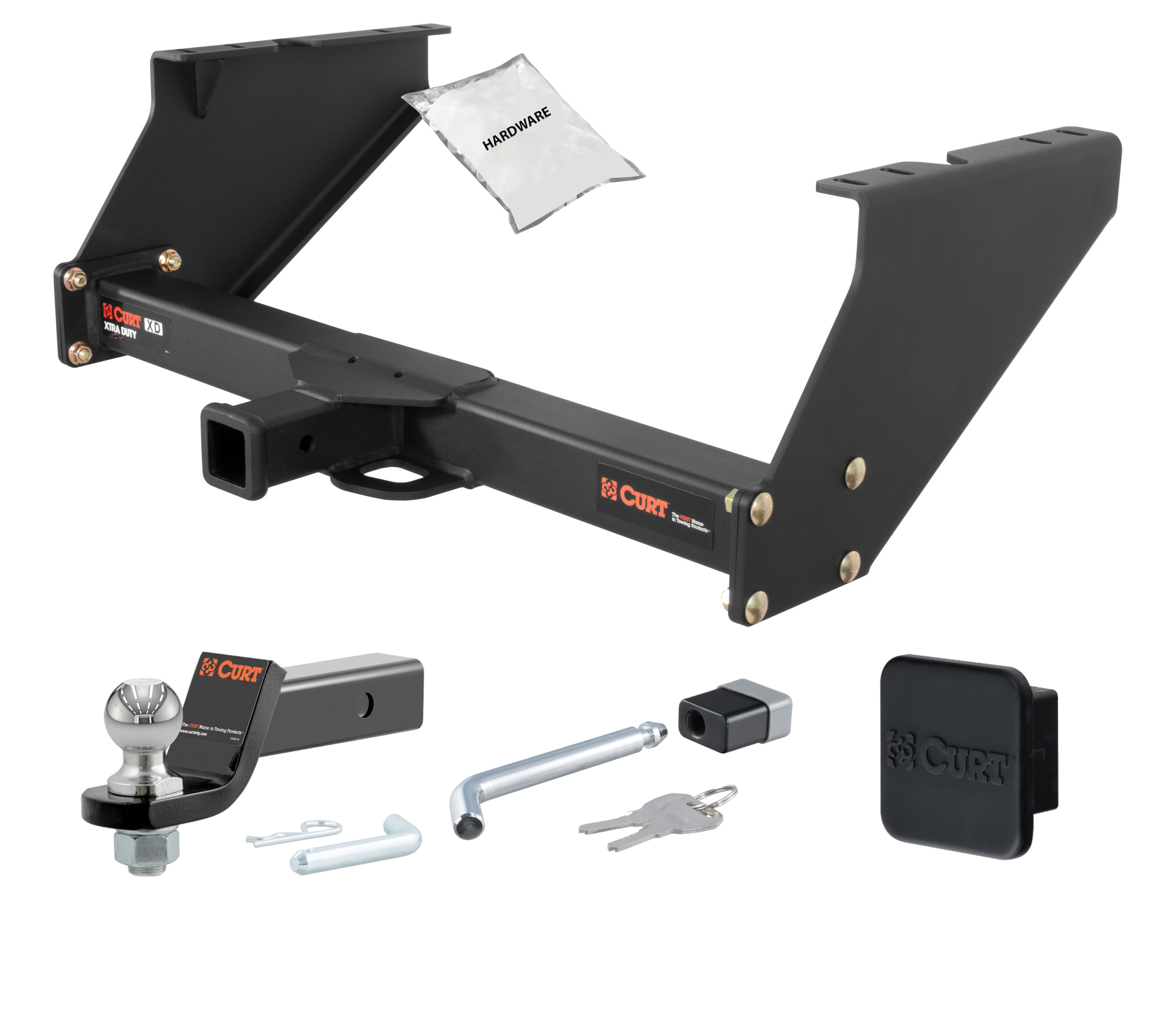 99 - 03 Ford F-250 Super Duty With 16" spare tire and 10" drop bumper 2in. CURT Trailer Hitch + Ball Mount + Cover + Lock Kit HWA891 thumbnail 0