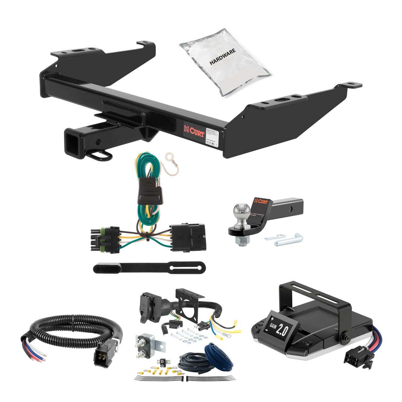 88-00 Chevrolet C3500 Excluding with dual exhaust, 4-door crew cab, 10" step bumper or cab & chassis 2 CURT Trailer Hitch + Assure Proportional Brake Controller Kit HBCW297 thumbnail 0
