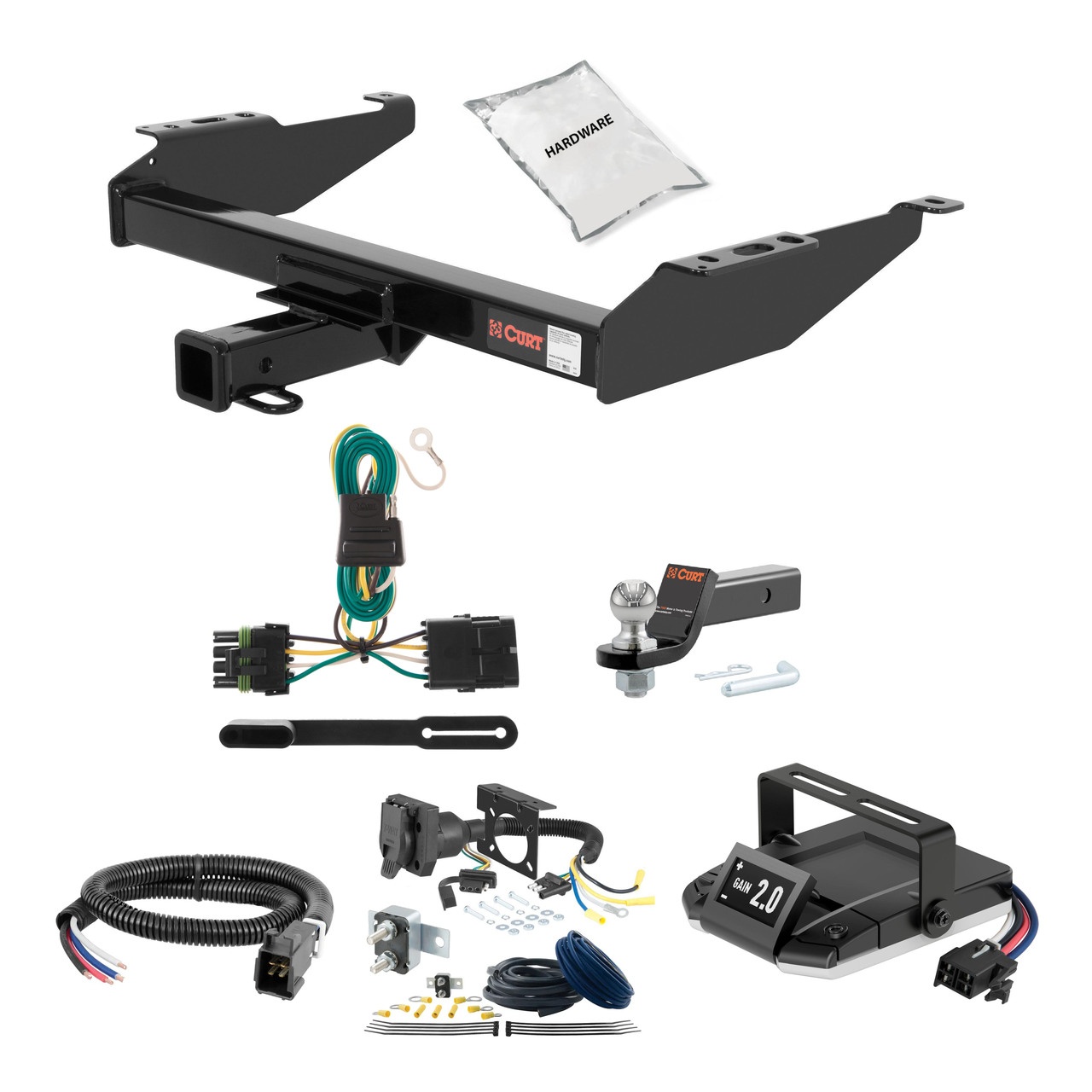 88-99 Chevrolet K1500 Excluding dual exhaust or 10" step bumper 2 CURT Trailer Hitch + Assure Proportional Brake Controller Kit HBCW368 thumbnail 0