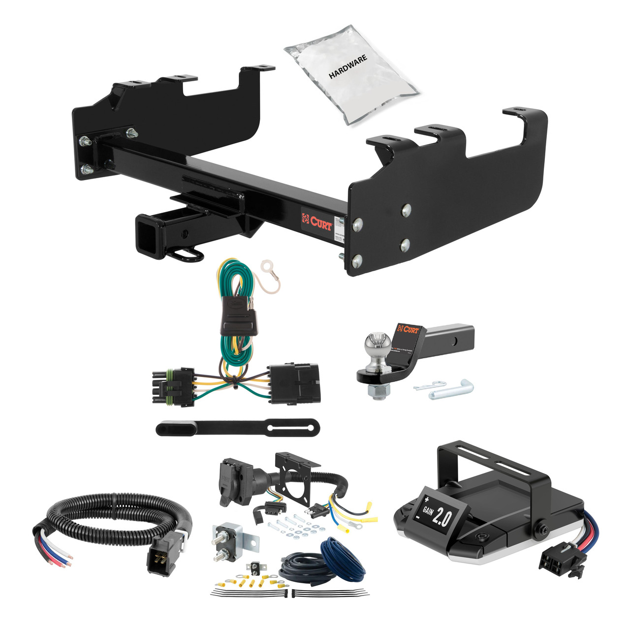 88-99 Chevrolet K1500 With roll pan bumper 2 CURT Trailer Hitch + Assure Proportional Brake Controller Kit HBCW370 thumbnail 0