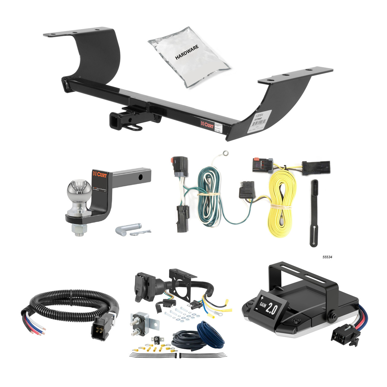 11-23 Dodge Challenger Excluding Demon, Hellcat and SRT 2 CURT Trailer Hitch + Assure Proportional Brake Controller Kit HBCW672 thumbnail 0