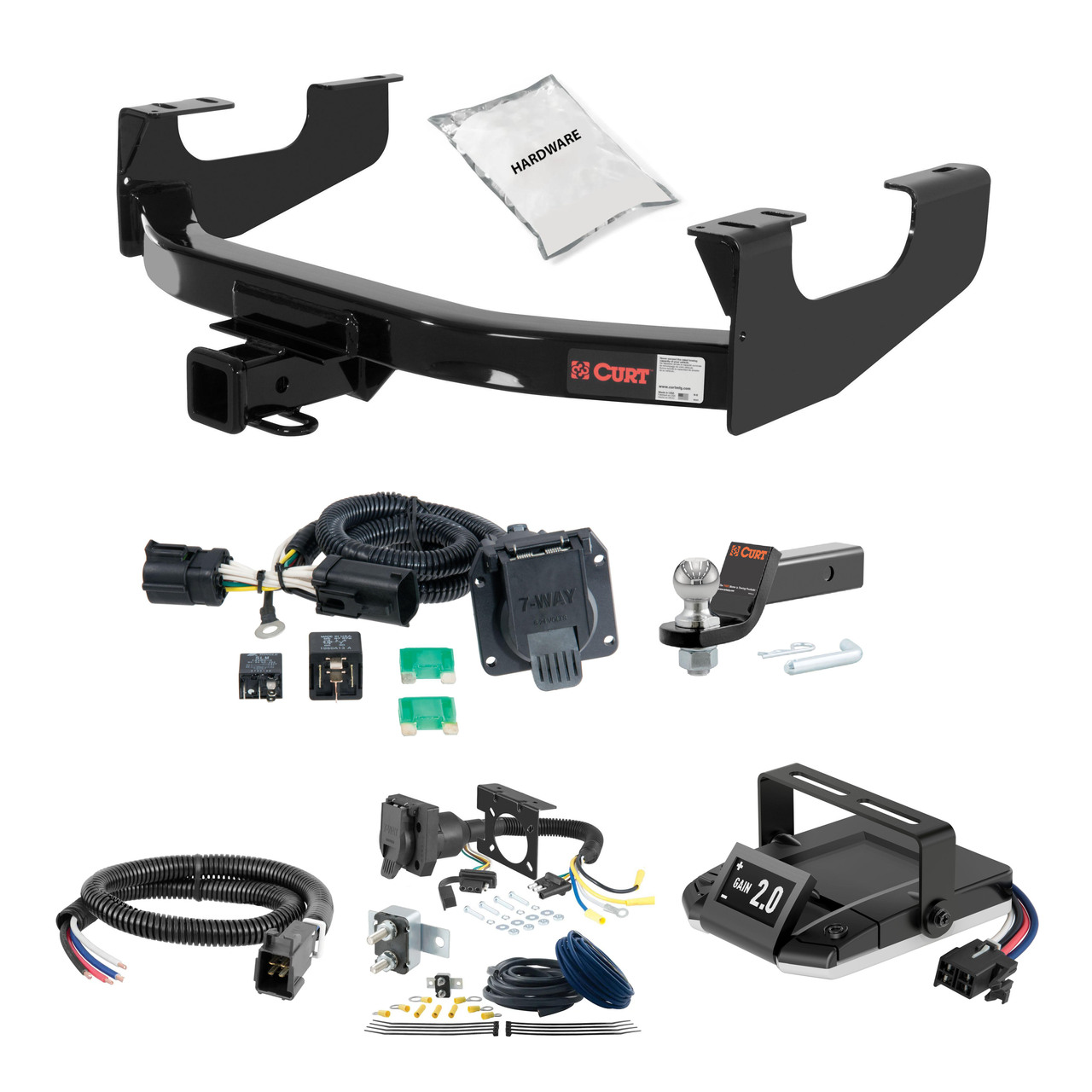 97-99 Ford F-250LD  New body, excluding 20" spare tire 2 CURT Trailer Hitch + Assure Proportional Brake Controller Kit HBCW880 thumbnail 0