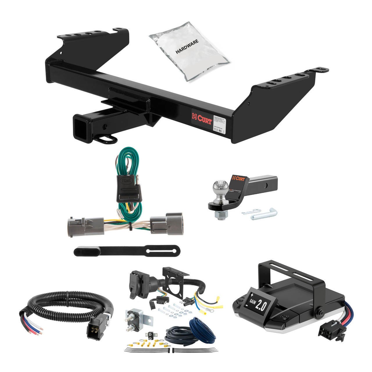 99-03 Ford F-250 Super Duty With 16" spare tire and 10" drop bumper 2 CURT Trailer Hitch + Assure Proportional Brake Controller Kit HBCW891 thumbnail 0