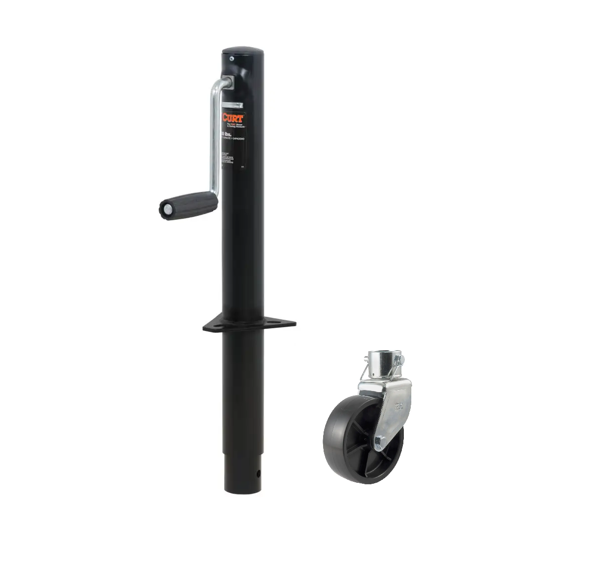 CURT 2,000 lbs, 14-1/2" Travel A-Frame Trailer Jack with Side Handle  + 6 in. Caster Wheel thumbnail 0