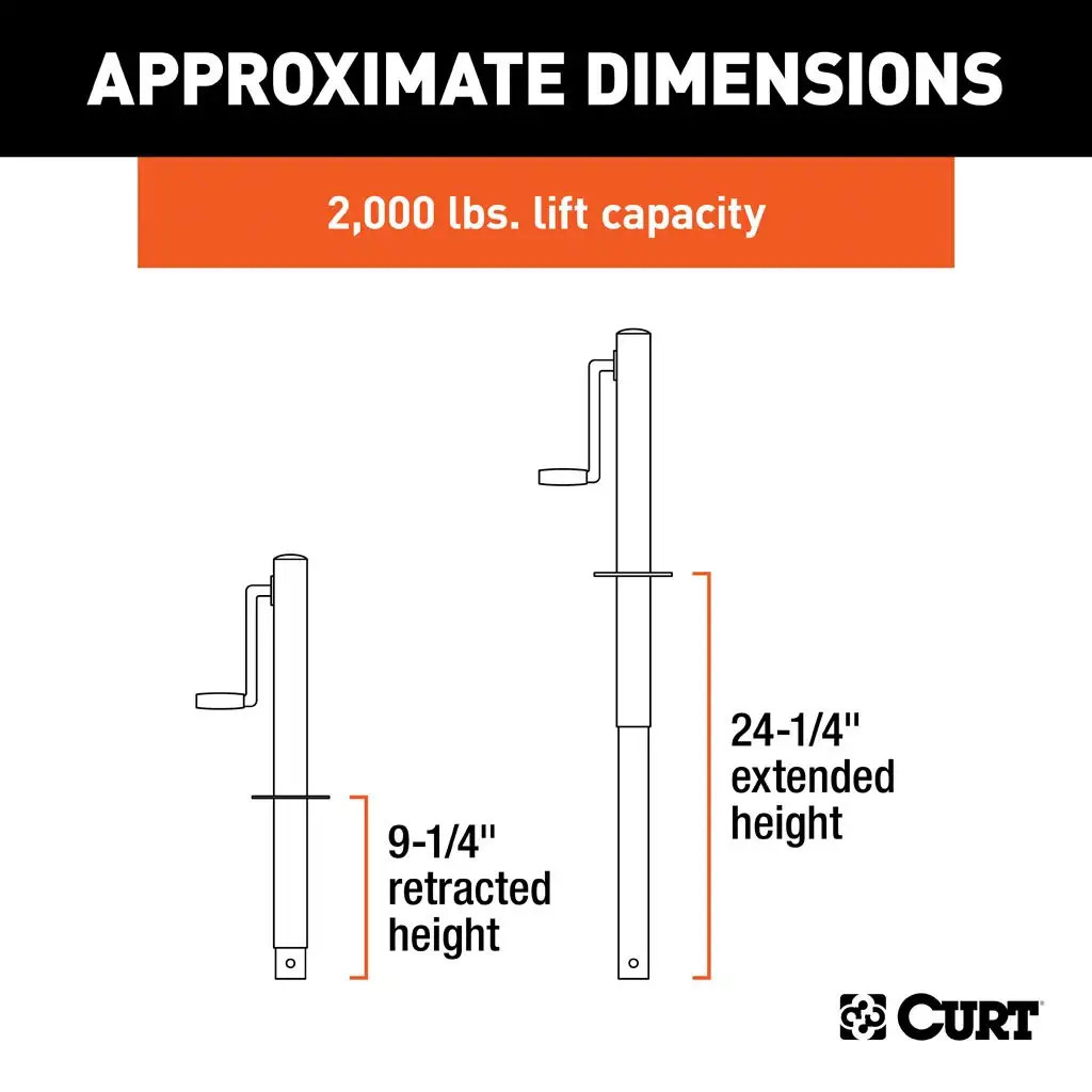 CURT 2,000 lbs, 14-1/2" Travel A-Frame Trailer Jack with Side Handle  + 8-1/2 in. Foot Plate thumbnail 1