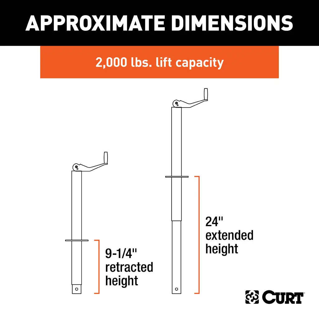 CURT 2,000 lbs, 15" Travel A-Frame Jack with Top Handle Packaged + 1-11/16 in. Footplate thumbnail 1