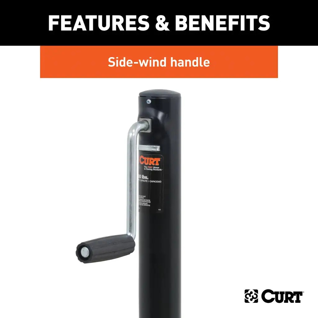 CURT 2,000 lbs, 14-1/2" Travel A-Frame Trailer Jack with Side Handle  + 6 in. Caster + 1-11/16 in Foot Plate + 8-1/2 in. Footplate Kit thumbnail 4