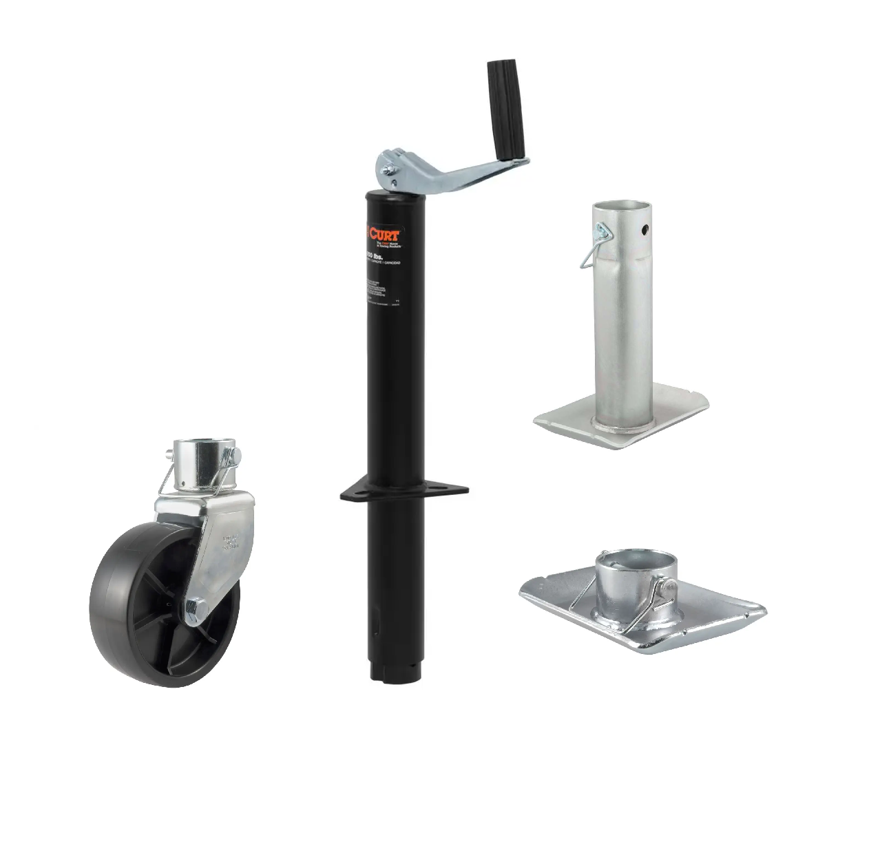CURT 2,000 lbs, 14" TravelA-Frame Jack with Top Handle + 6 in. Caster + 1-11/16 in Foot Plate + 8-1/2 in. Footplate Kit thumbnail 0