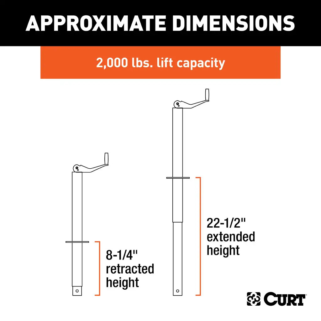 CURT 2,000 lbs, 14" TravelA-Frame Jack with Top Handle + 6 in. Caster + 1-11/16 in Foot Plate + 8-1/2 in. Footplate Kit thumbnail 1