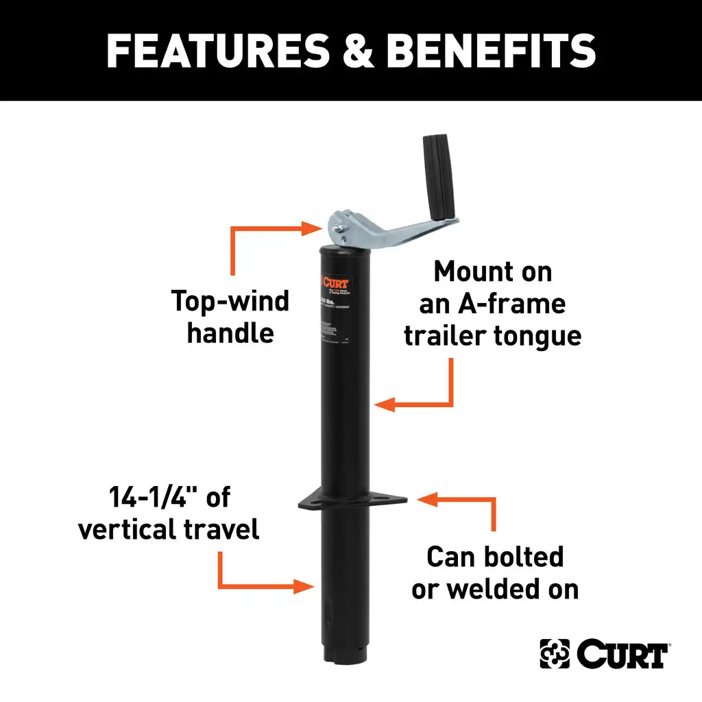CURT 2,000 lbs, 14" TravelA-Frame Jack with Top Handle + 1-11/16 in. Footplate thumbnail 2