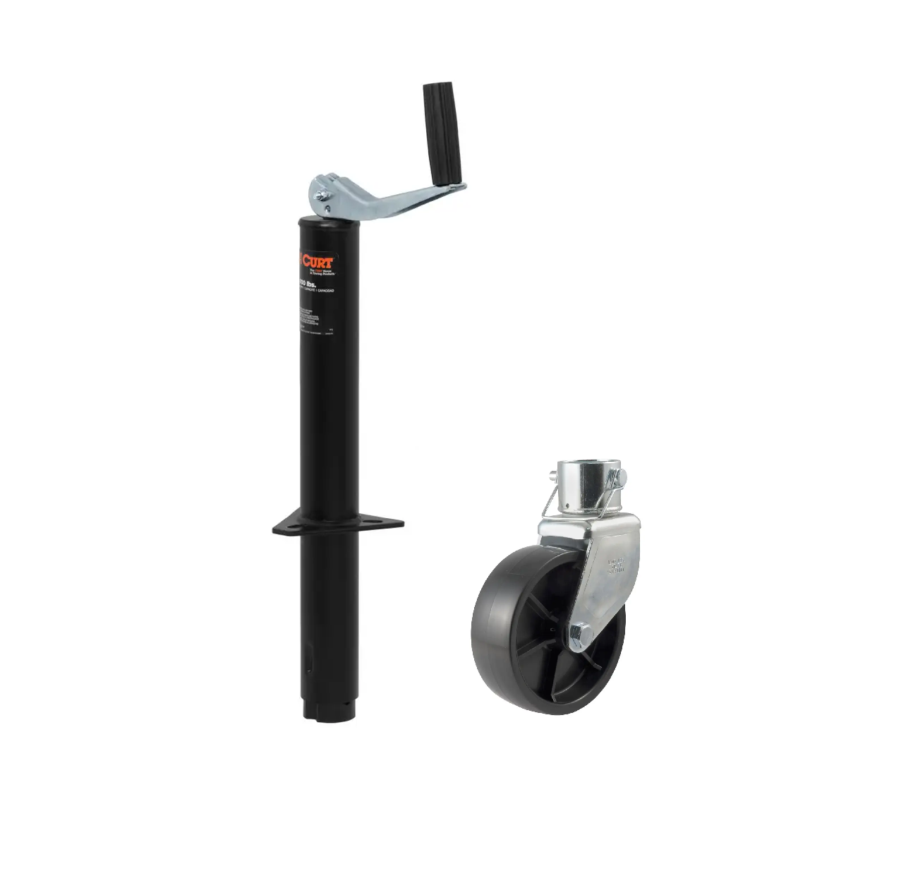 CURT 2,000 lbs, 14" TravelA-Frame Jack with Top Handle + 6 in. Caster Wheel thumbnail 0