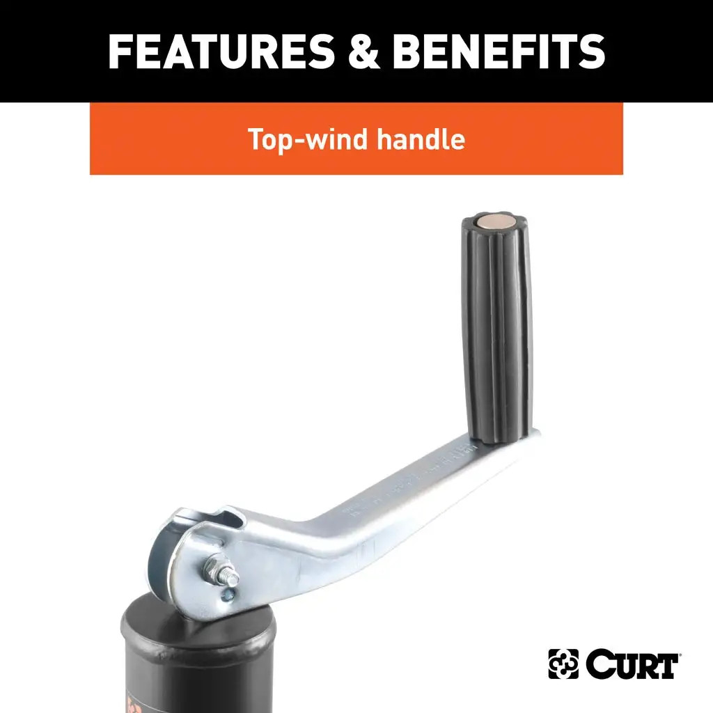 CURT 2,000 lbs, 15" Travel A-Frame Jack with Top Handle Packaged + 6 in. Caster Wheel thumbnail 4