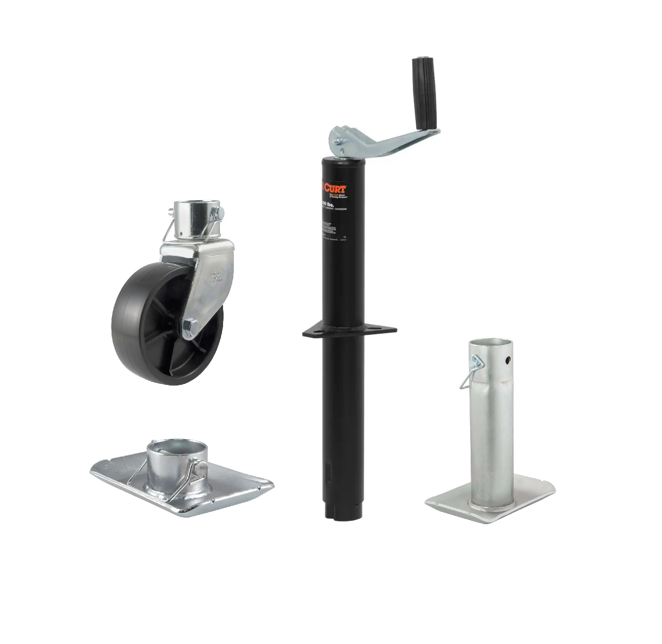 CURT 5,000 lbs, 14" Travel A-Frame Jack with Top Handle + 6 in. Caster + 1-11/16 in Foot Plate + 8-1/2 in. Footplate Kit thumbnail 0