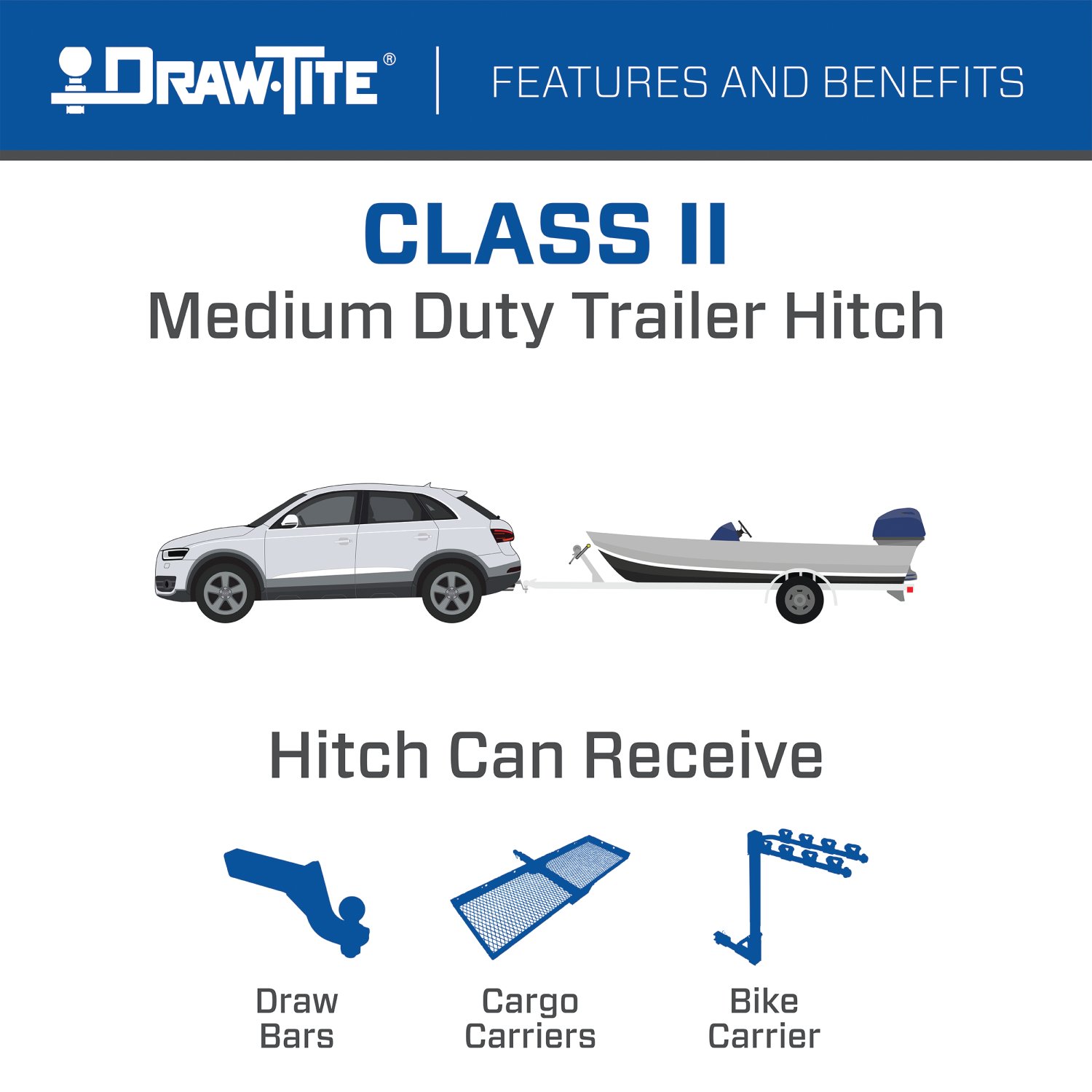 2013-2016 Ford Escape Draw-tite Class 2 Trailer Hitch, 1-1/4 Inch Square Receiver Bundle w/ Plug-n-Play T-One Wiring Harness 36524 thumbnail 4