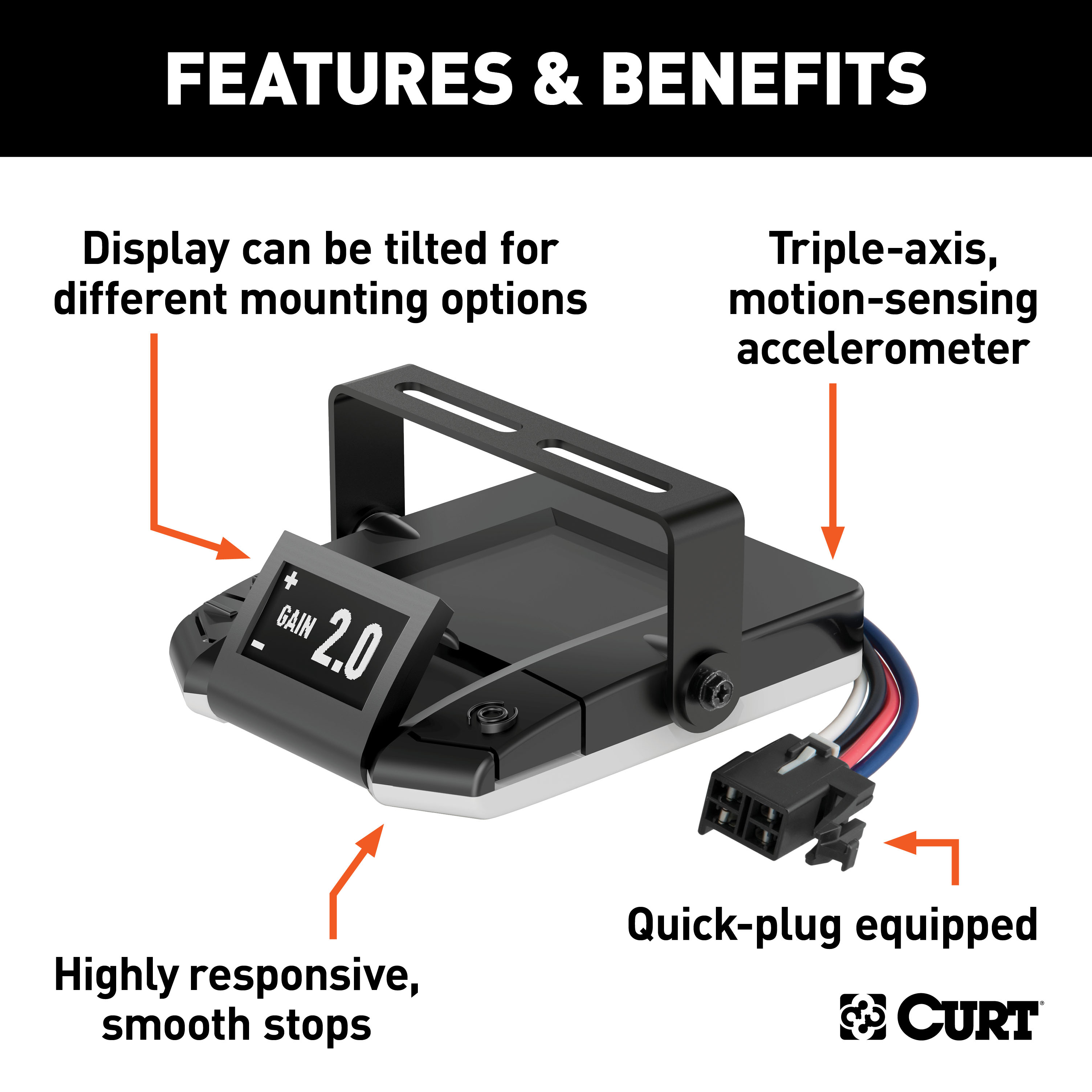 2017-2024 Ford F-250 Super Duty All CURT Assure Proportional 1-4 Axel Auto Leveling Motion-Sensing Trailer Brake Controller thumbnail 1