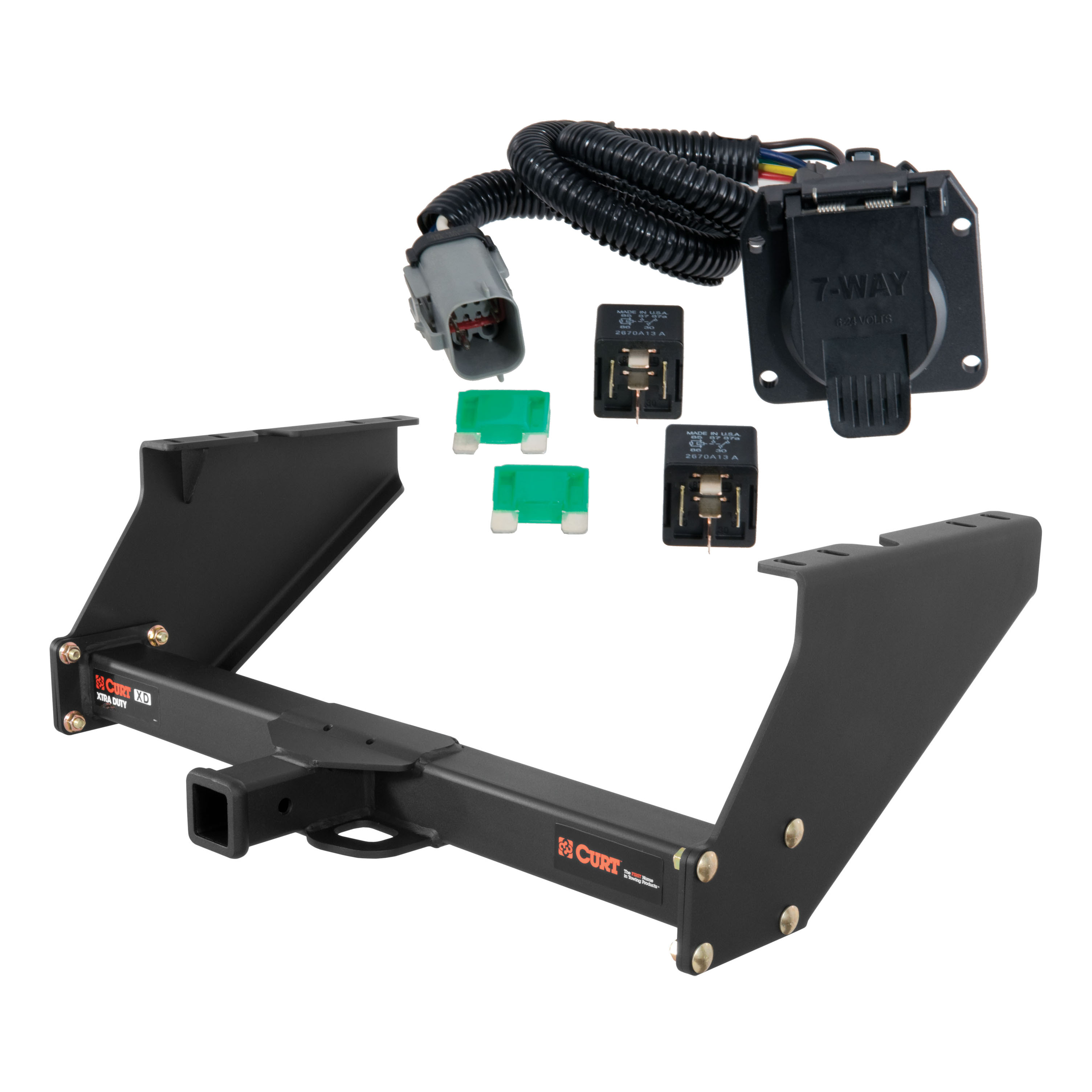 99 - 01 Ford F-250 Super Duty With 16" spare tire and 10" drop bumper Curt 2", Class 5 Trailer Tow Hitch + 7-way Wiring Kit 15316 thumbnail 0