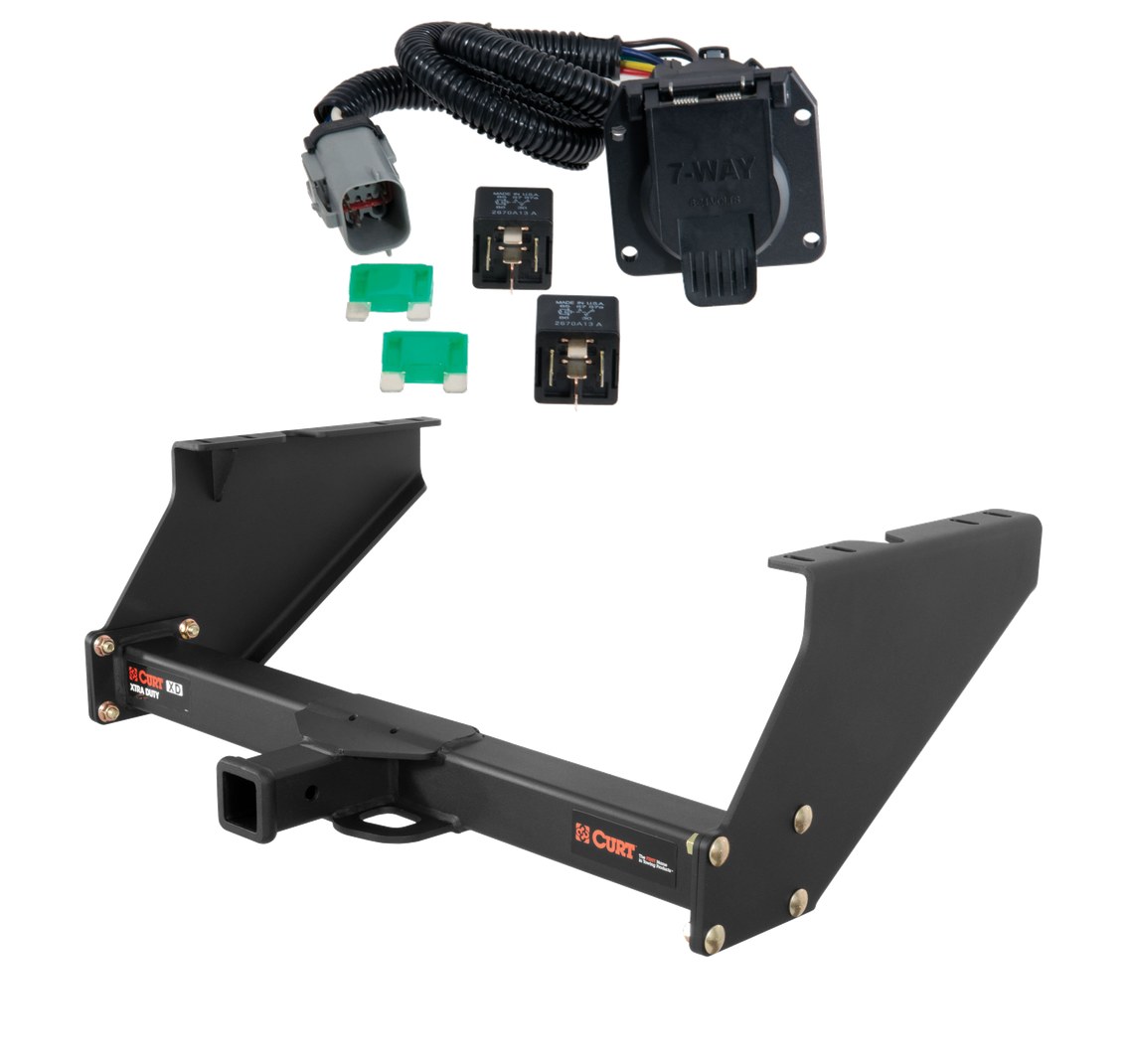 1999 - 2003 Ford F-350 Super Duty With 16" spare tire and 10" drop bumper Curt 2", Class 5 Trailer Tow Hitch + 7-way Wiring Kit 15316 thumbnail 0