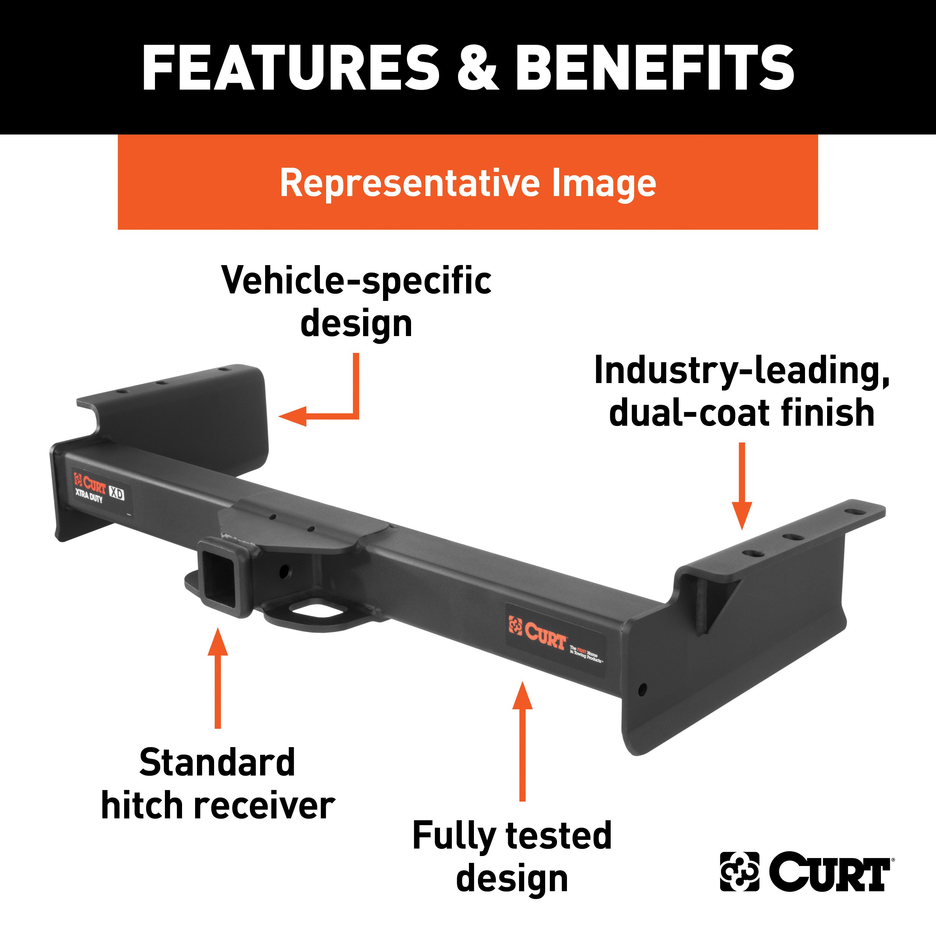 2020 - 2024 Ford F-650 Cab & chassis with 34" frame width (O.D.) Curt 2", Class 5 Trailer Tow Hitch + 7-way Wiring Kit 15445 thumbnail 3